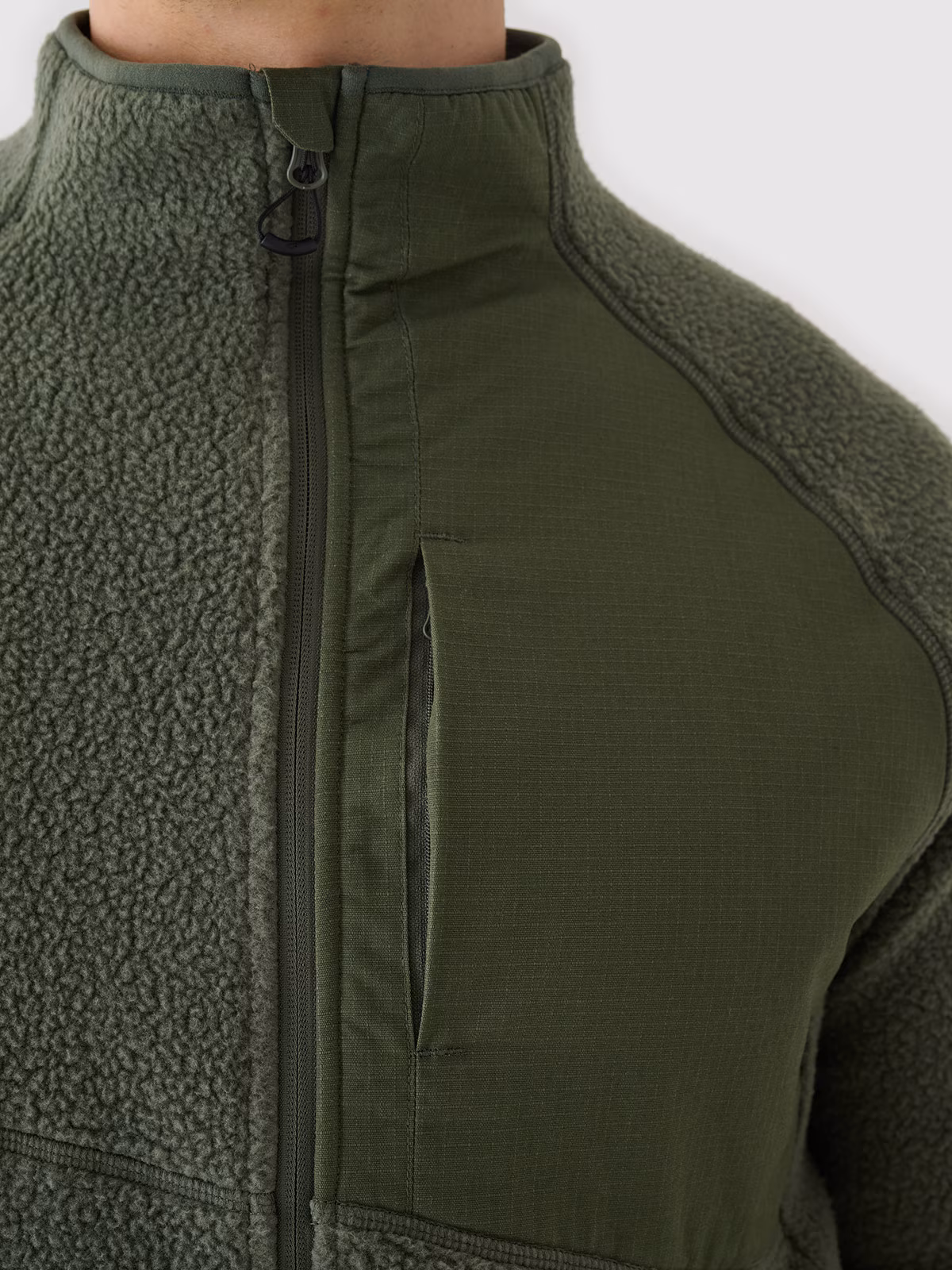 Polar sherpa ze stójką męski - oliwkowy/khaki