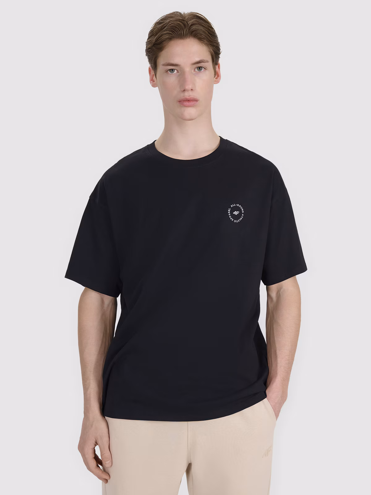 T-shirt oversize z nadrukiem męski - czarny