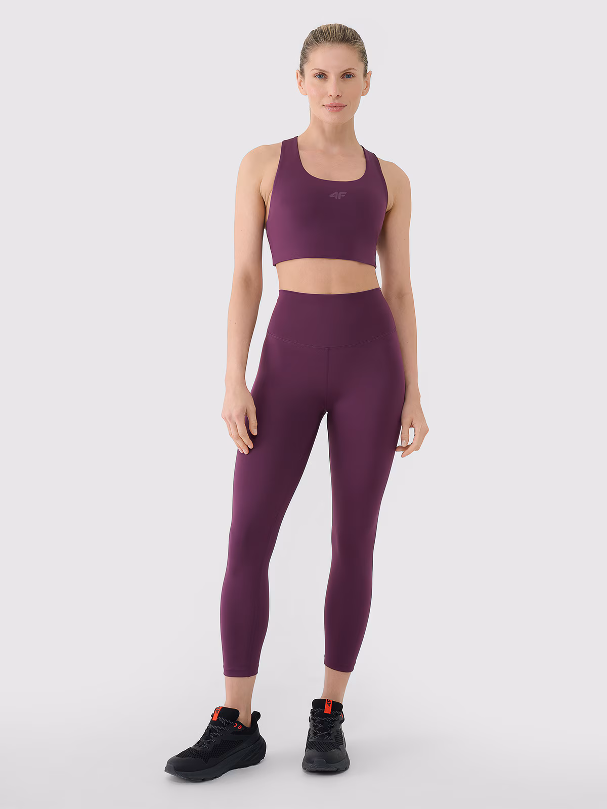 Legginsy treningowe 7/8 z wysokim stanem damskie - fioletowe