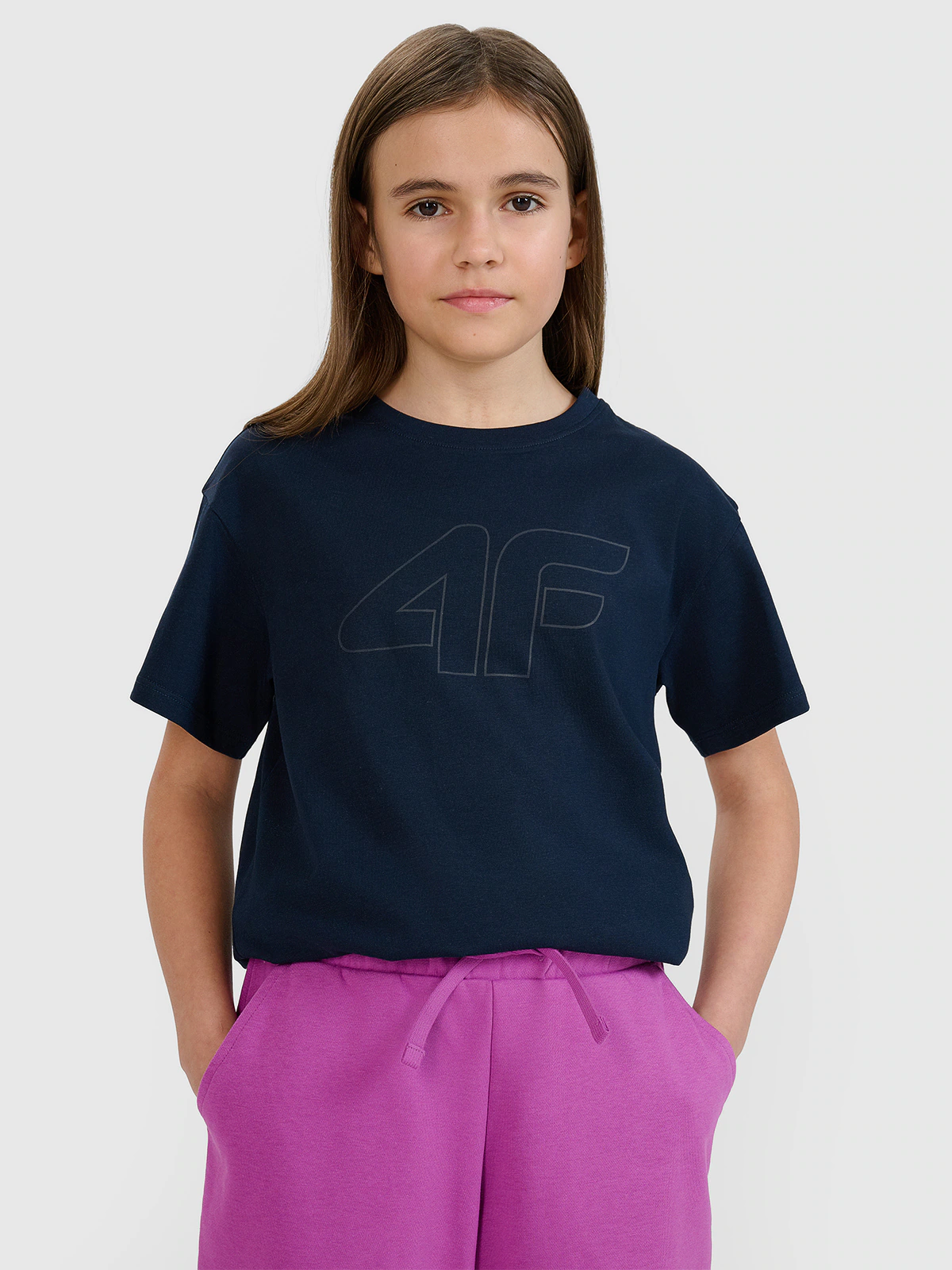 T-shirt oversize z nadrukiem dziewczęcy - szary