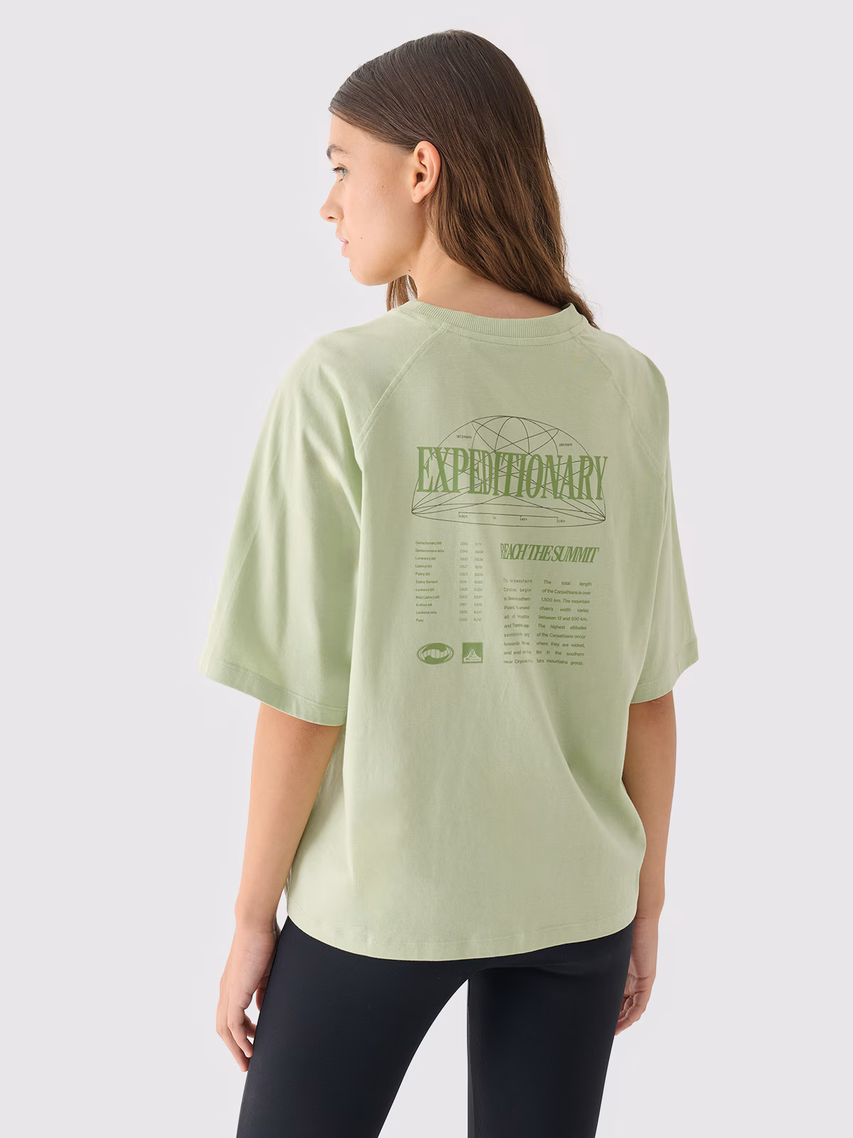 T-shirt oversize z nadrukiem damski - oliwkowy/khaki