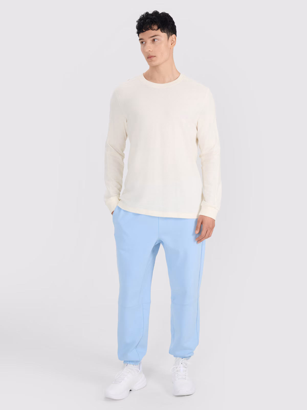 Longsleeve oversize gładki męski - biały