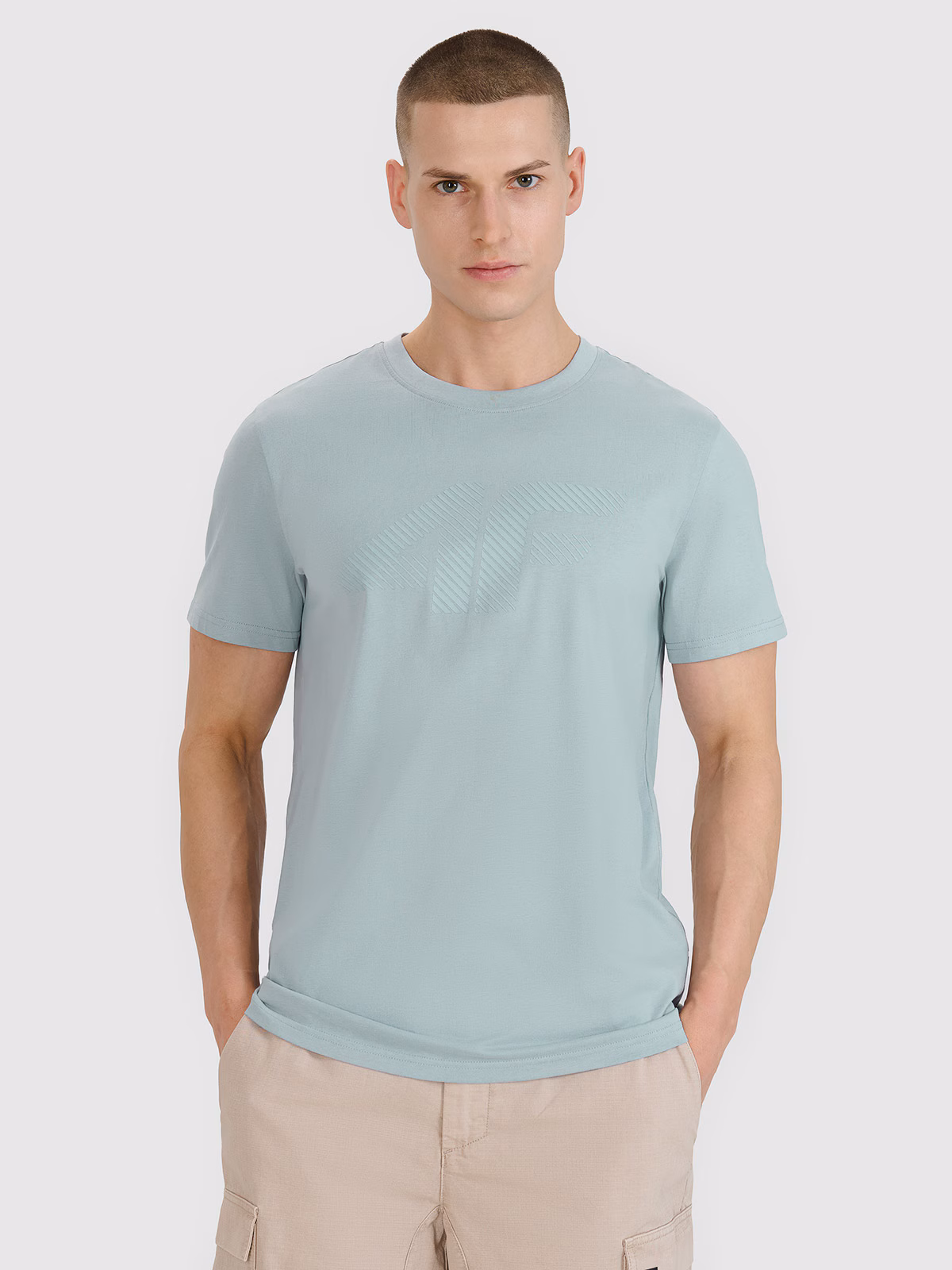 T-shirt regular z nadrukiem męski - niebieski