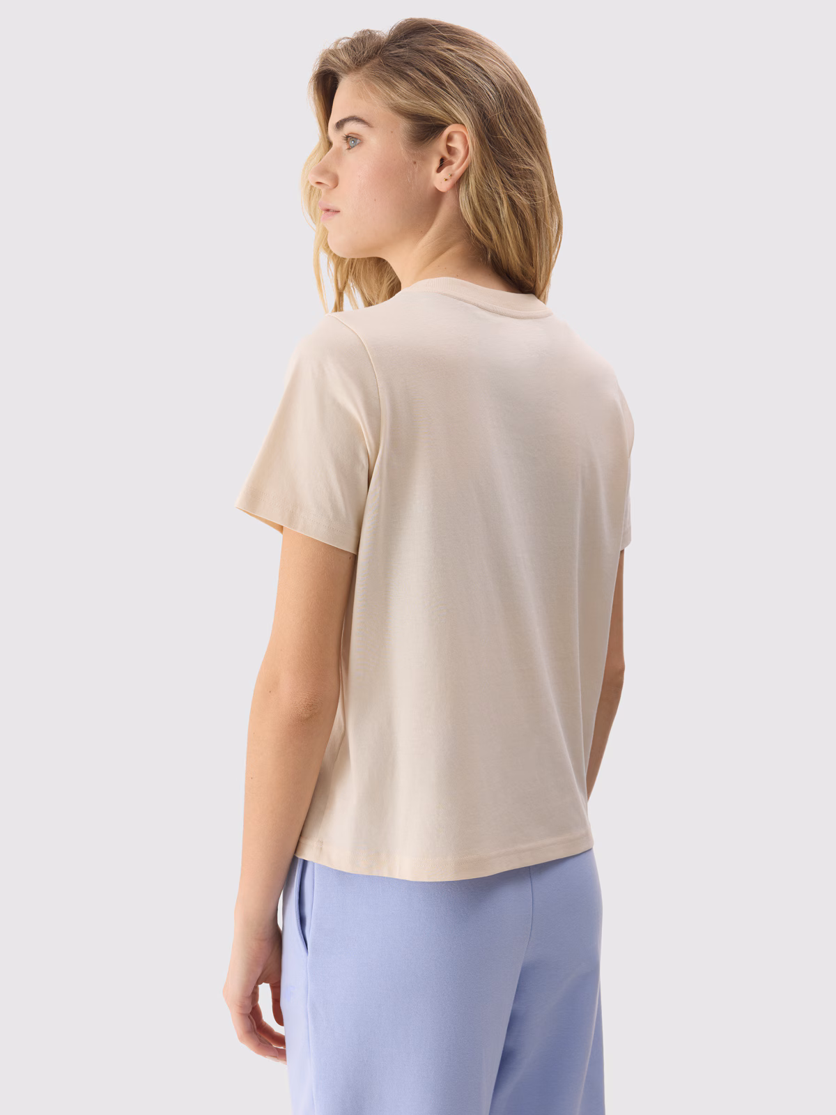 T-shirt gładki z bawełną organiczną damski - beżowy