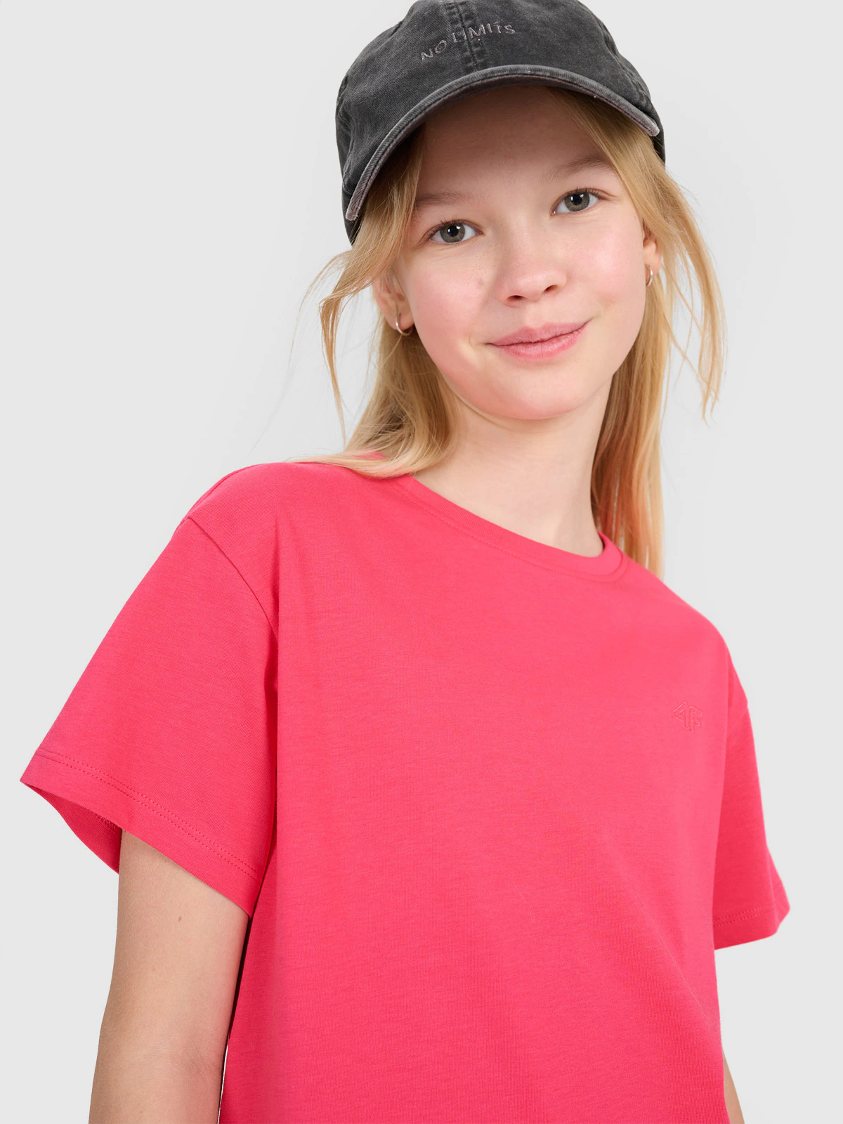 T-shirt oversize gładki dziewczęcy - różowy