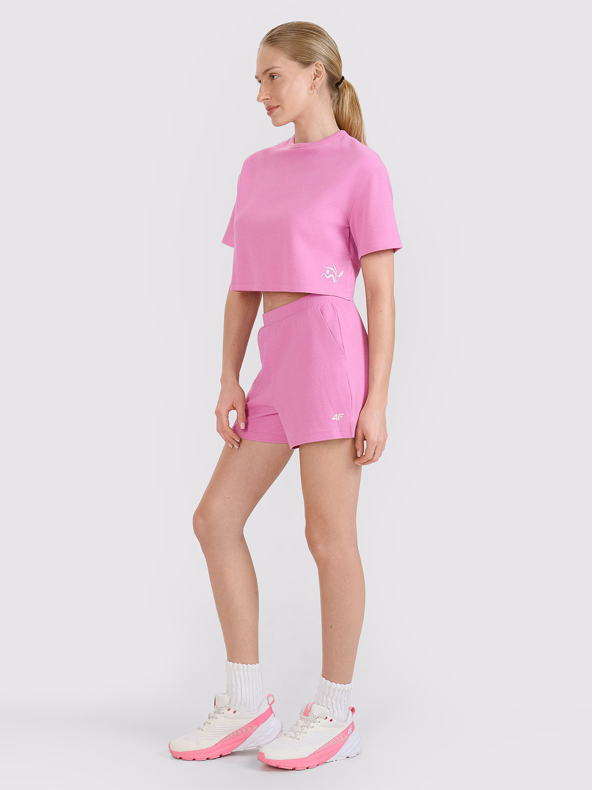 Spodenki dresowe z waflowej dzianiny damskie - białe