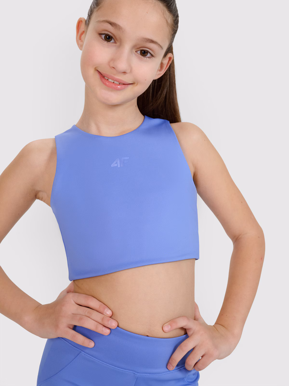 Crop top sportowy szybkoschnący dziewczęcy 4F JUNIOR x Anna Lewandowska - niebieski