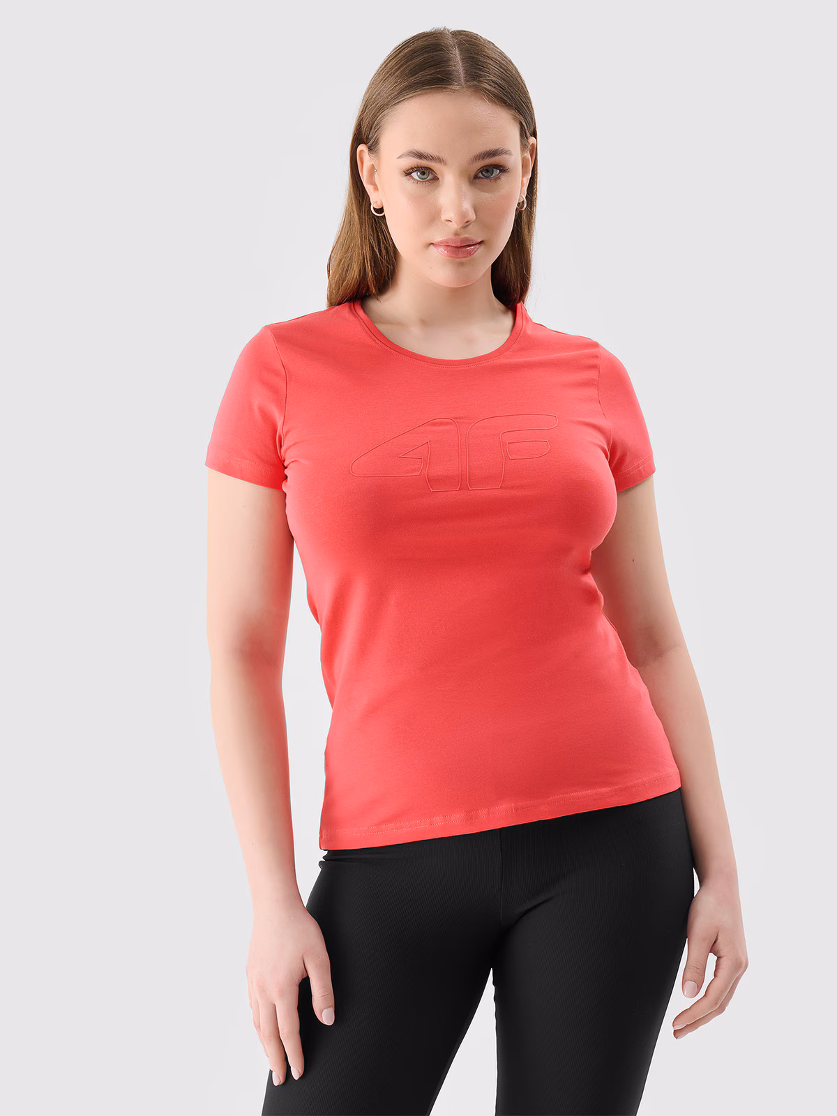 T-shirt slim z nadrukiem damski - niebieski