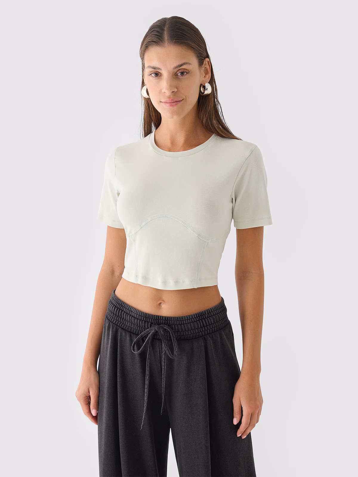 Crop top slim gładki damski - zielony
