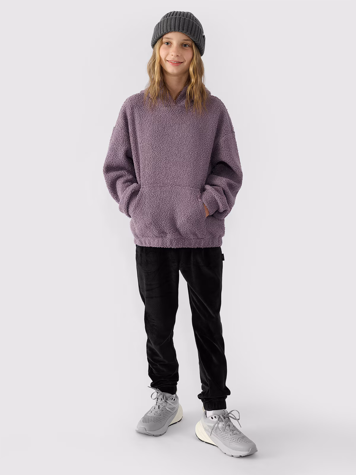 Polar sherpa z kapturem dziewczęcy - fioletowy