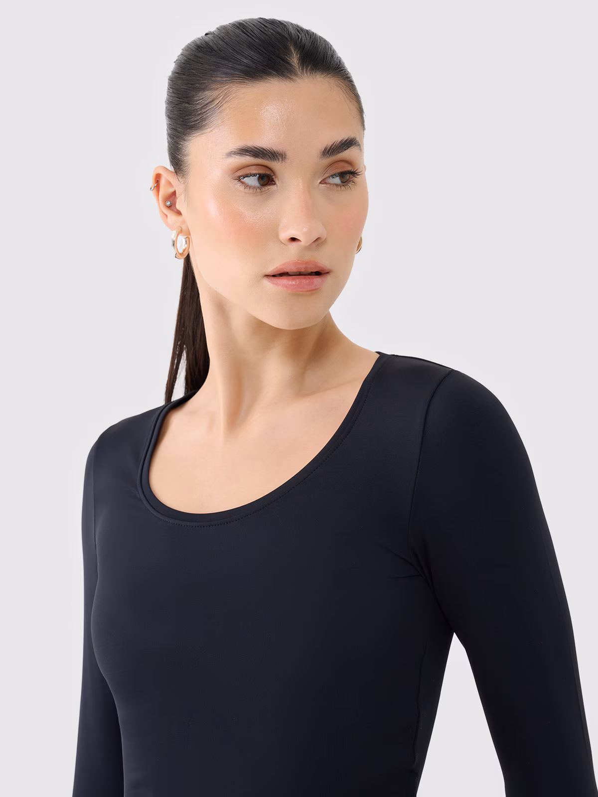 Longsleeve slim gładki damski - czarny