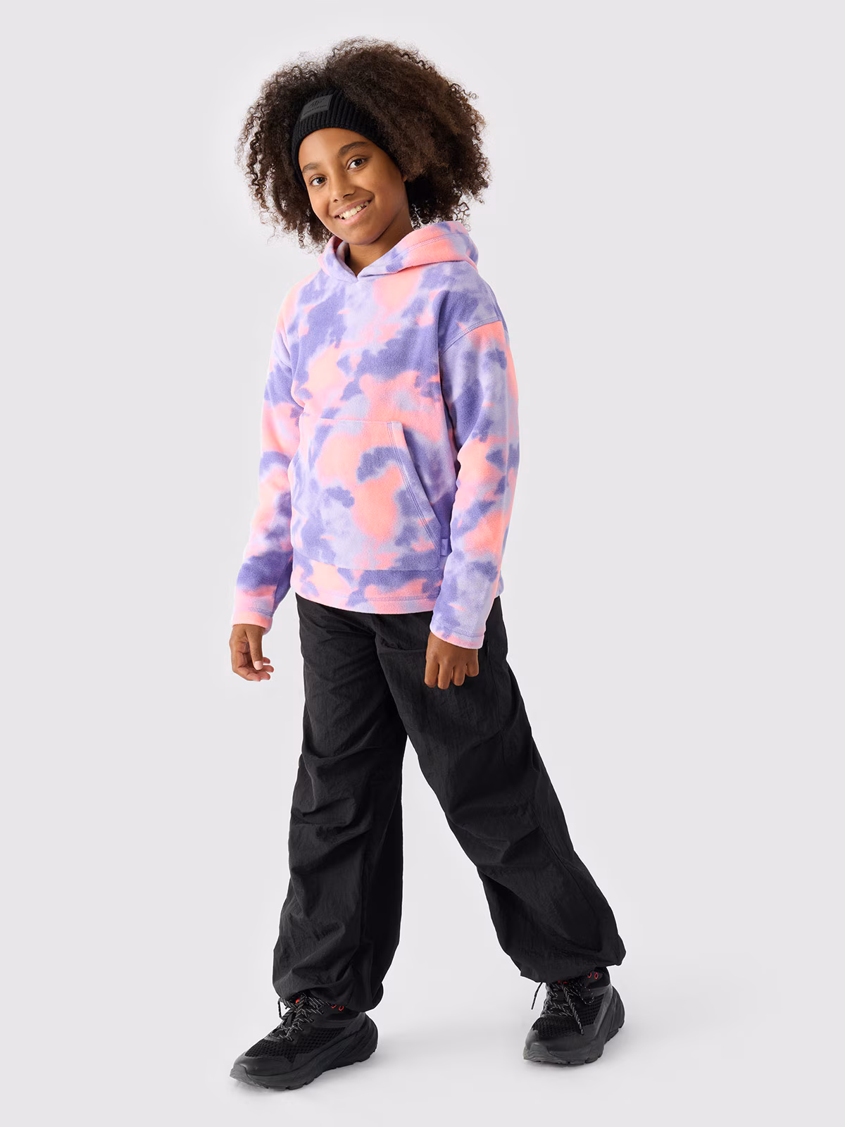 Polar oversize z kapturem dziewczęcy - czerwony