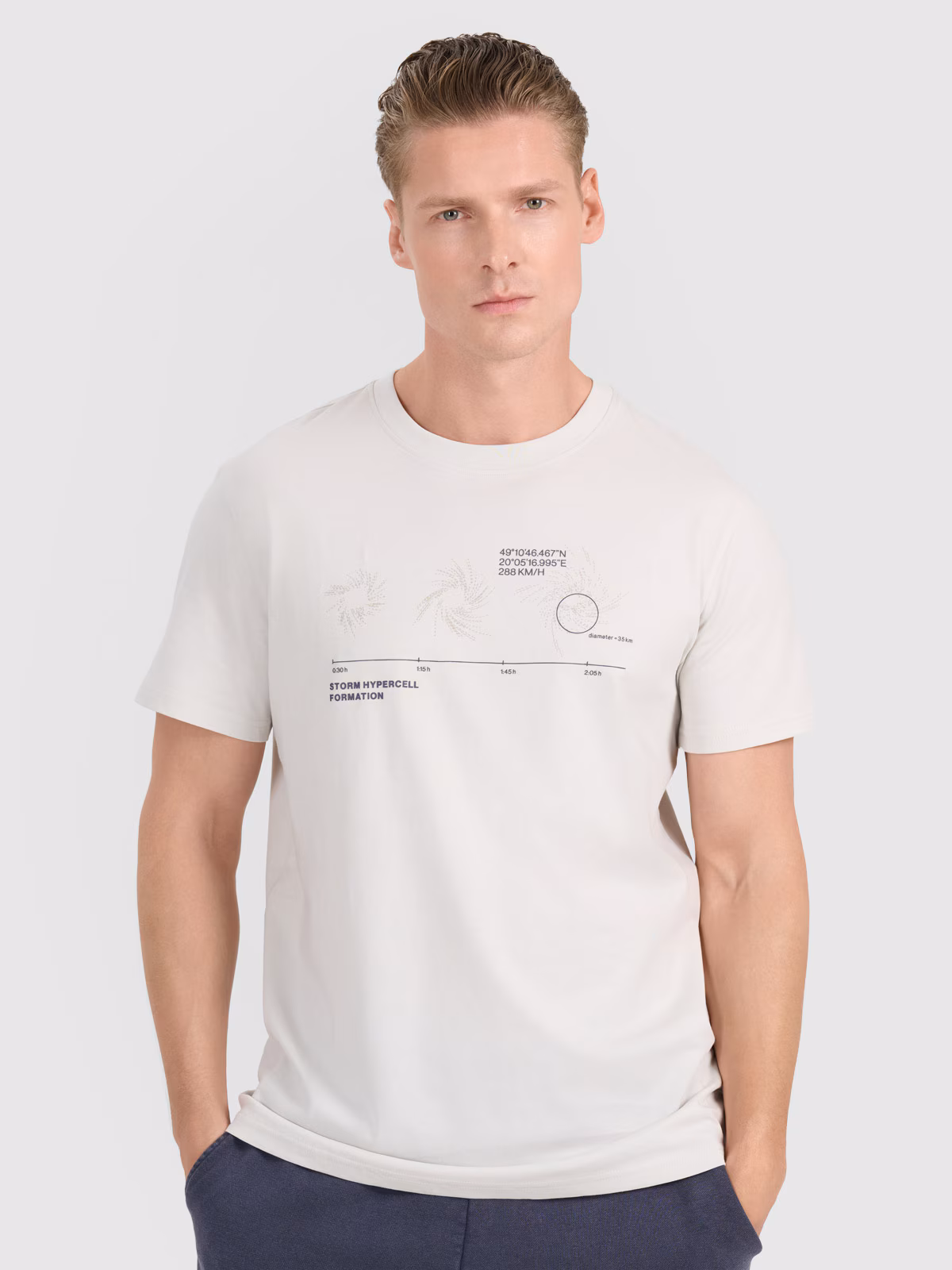 T-shirt regular z nadrukiem męski - szary