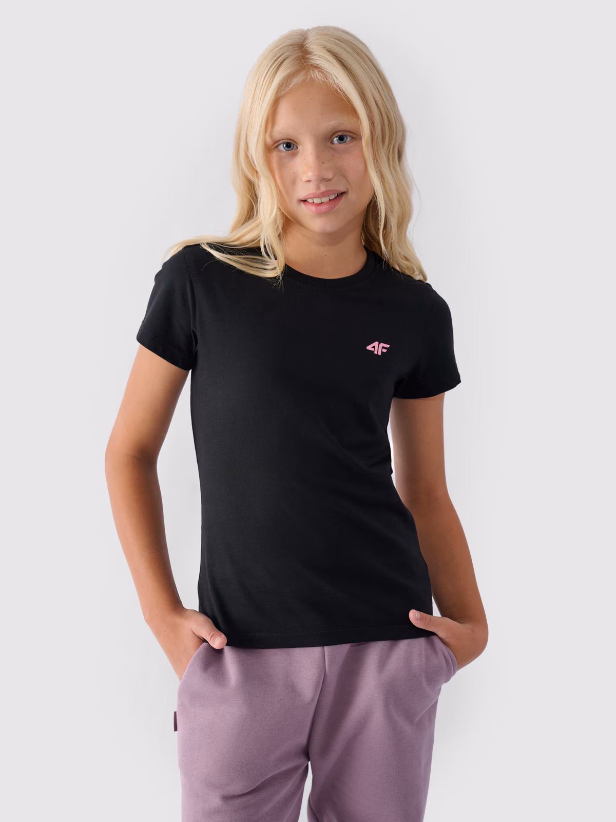 T-shirt gładki dziewczęcy - głęboka czerń