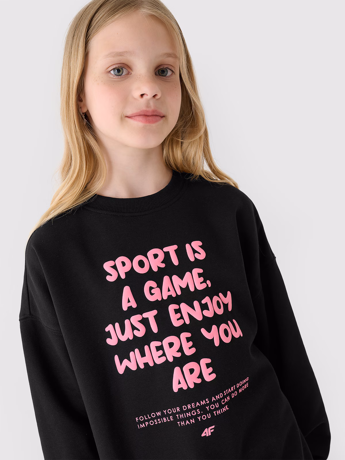 Bluza dresowa nierozpinana bez kaptura dziewczęca - turkusowa