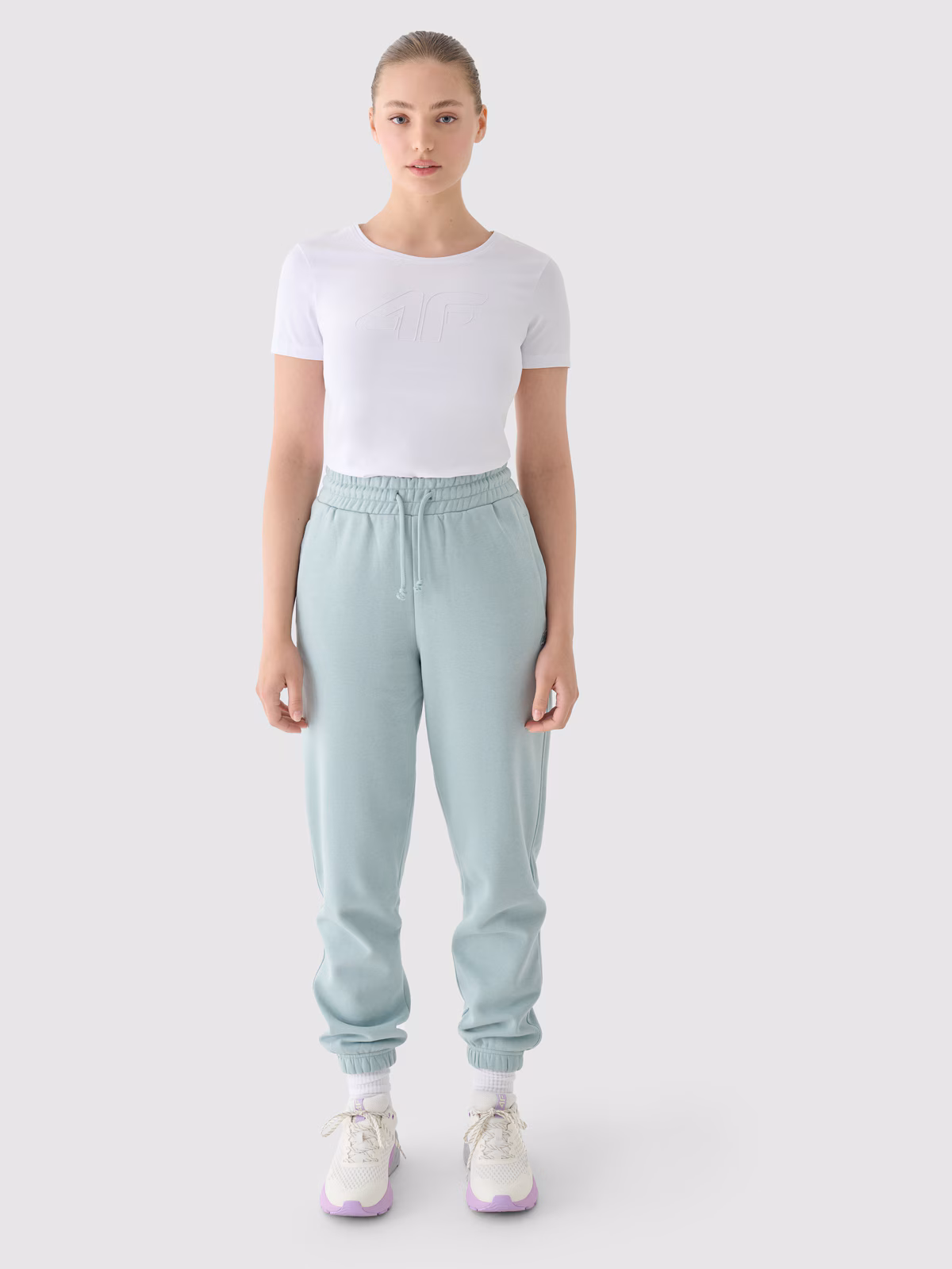 T-shirt slim z nadrukiem damski - niebieski