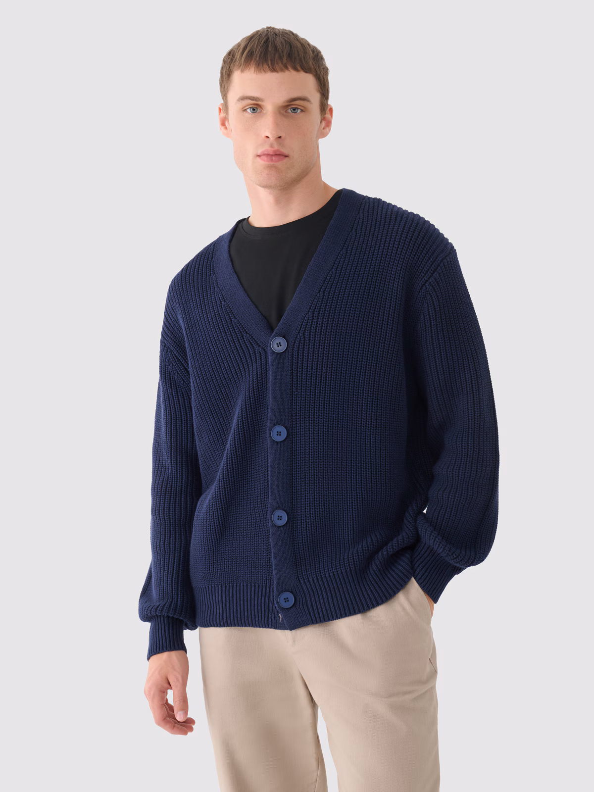 Kardigan oversize bawełniany męski Outhorn - granatowy