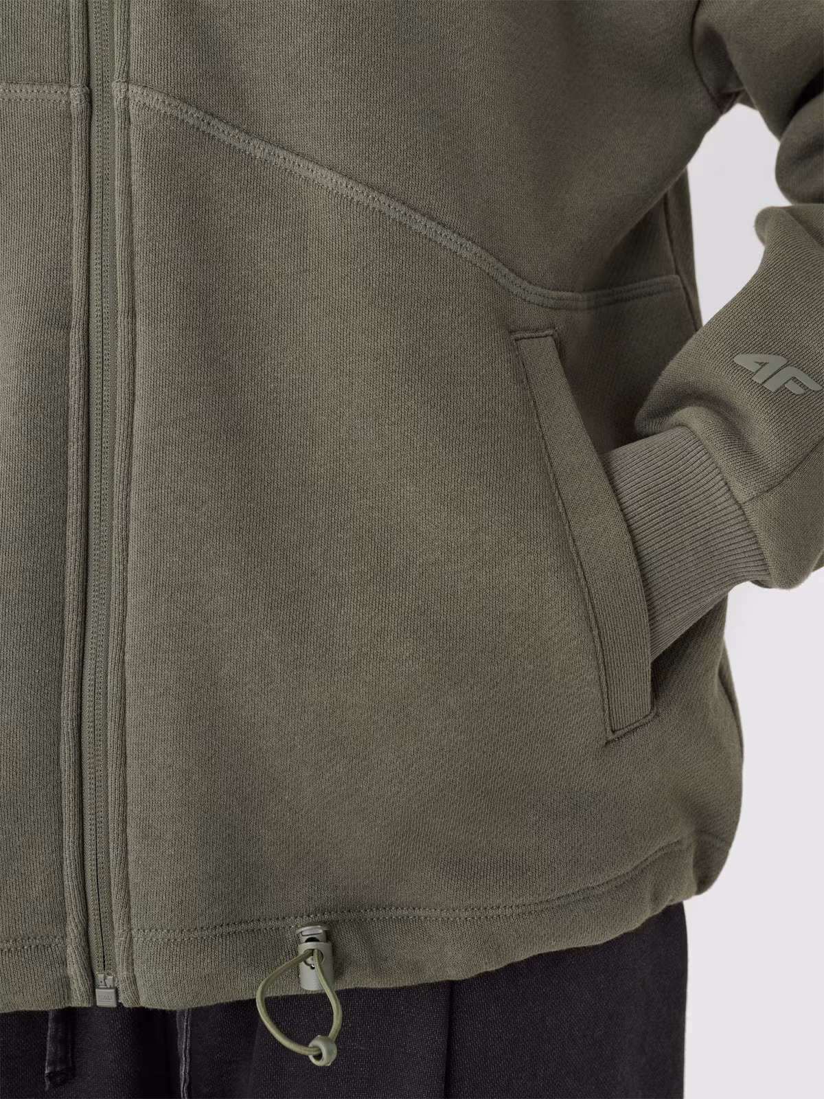 Bluza dresowa rozpinana z kapturem damska - oliwkowa/khaki