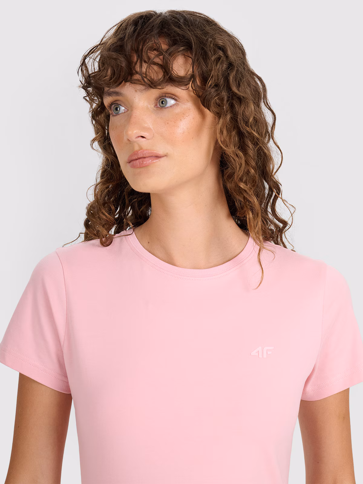 T-shirt slim gładki damski - różowy