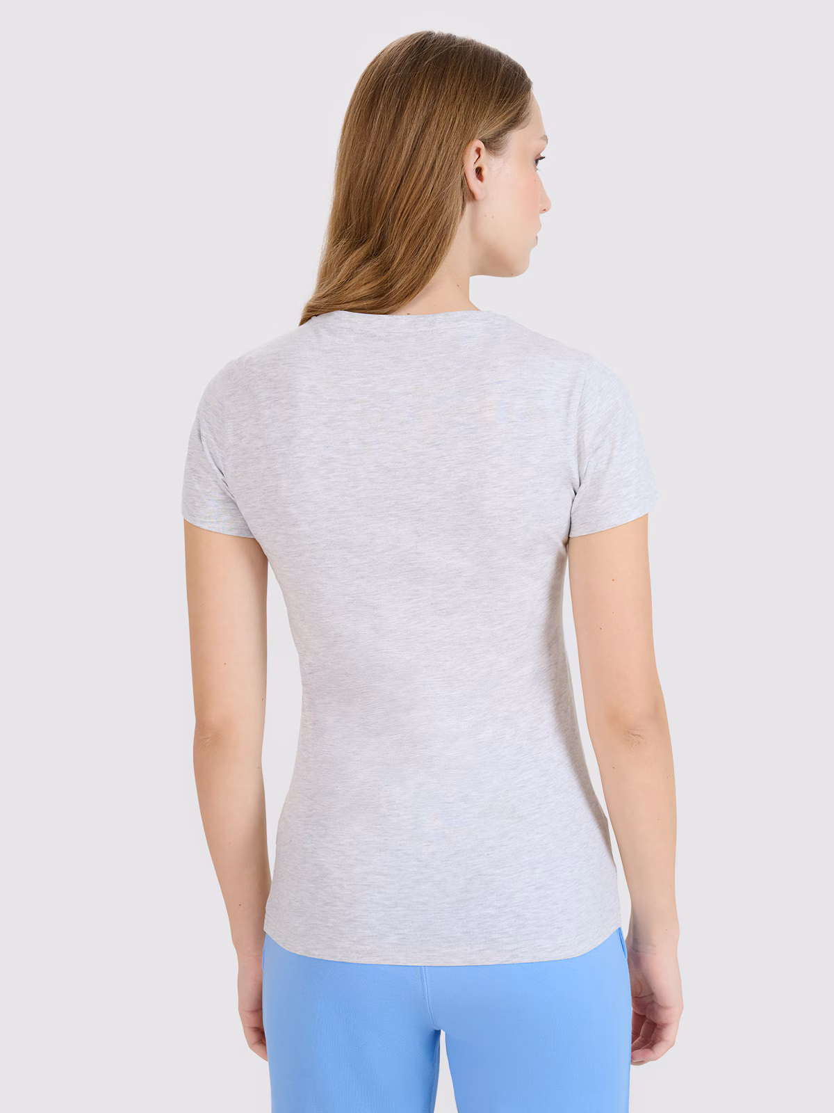 T-shirt slim gładki damski - różowy