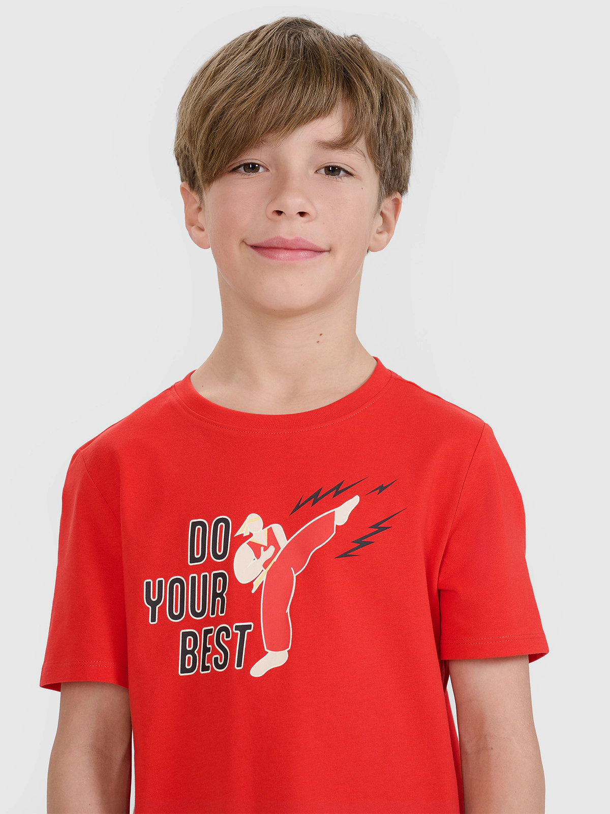 T-shirt regular z nadrukiem chłopięcy - beżowy