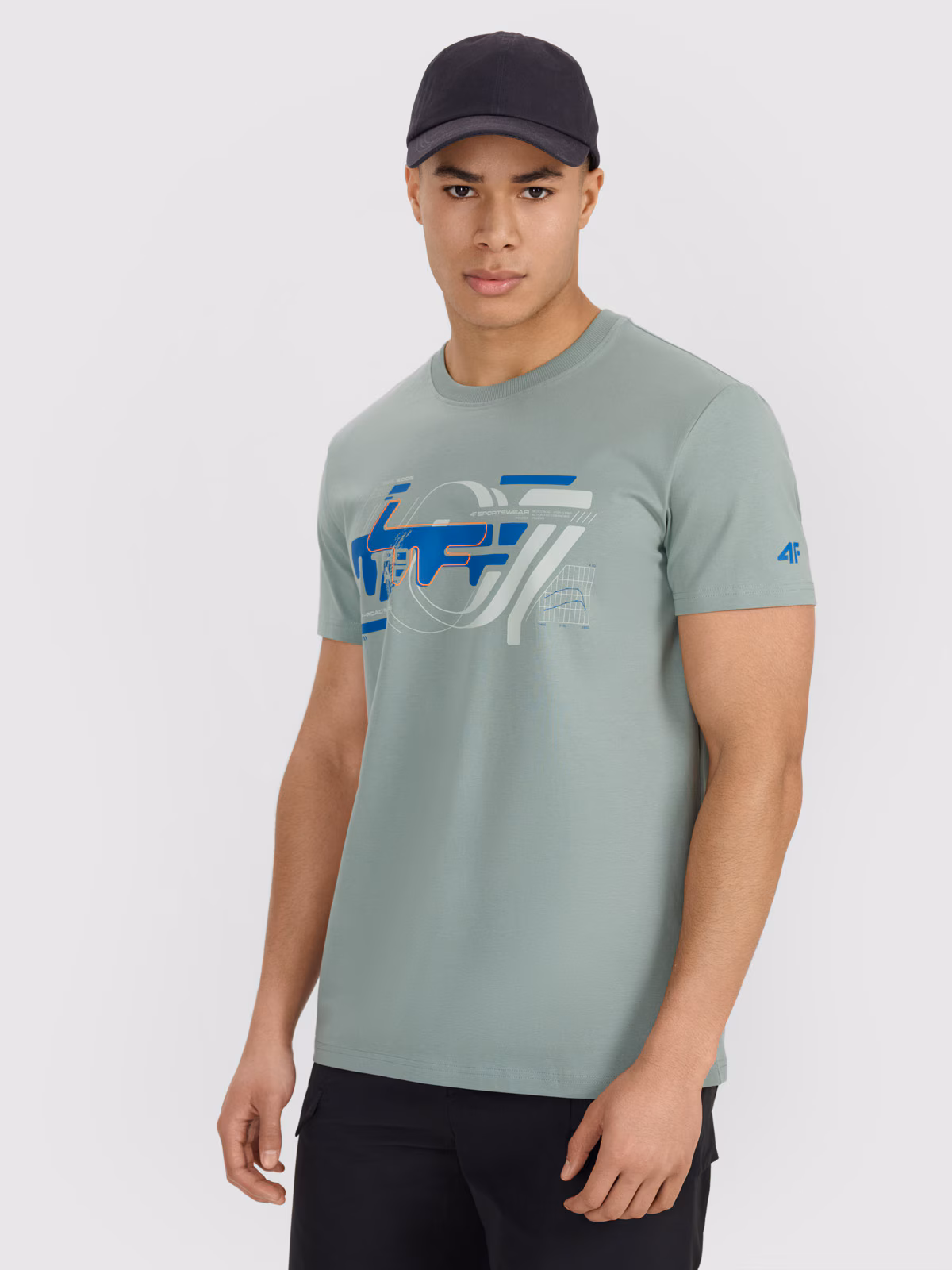 T-shirt regular z nadrukiem męski - oliwkowy