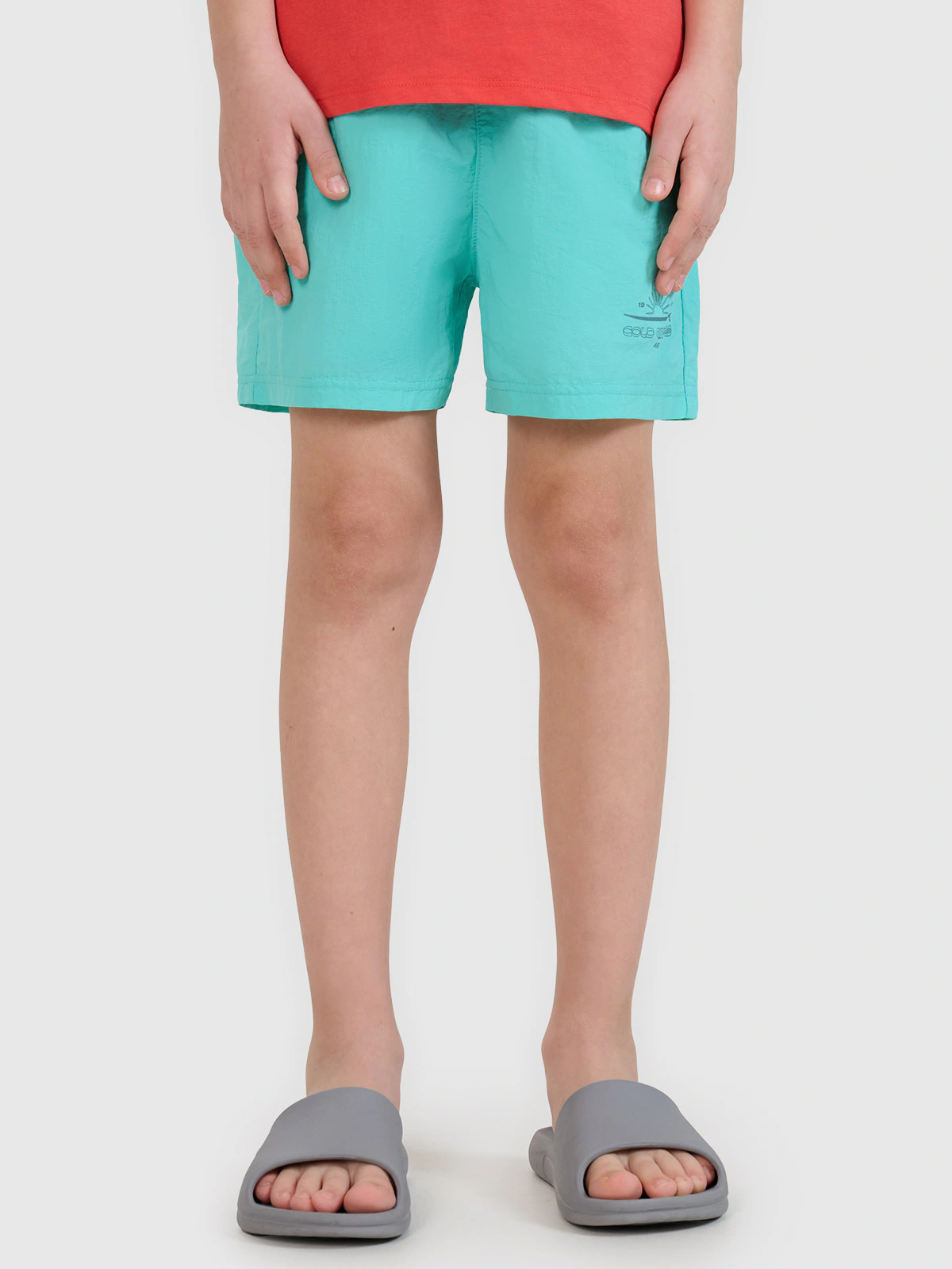 Spodenki plażowe boardshorty chłopięce - turkusowe