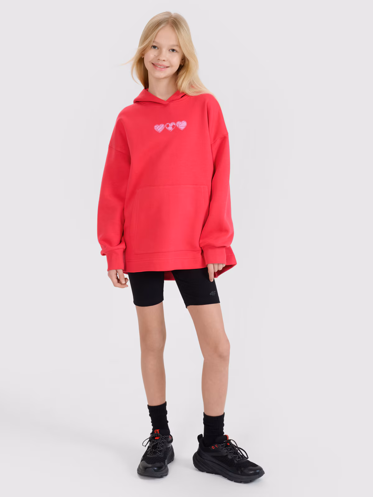 Bluza dresowa nierozpinana z kapturem dziewczęca - czerwona
