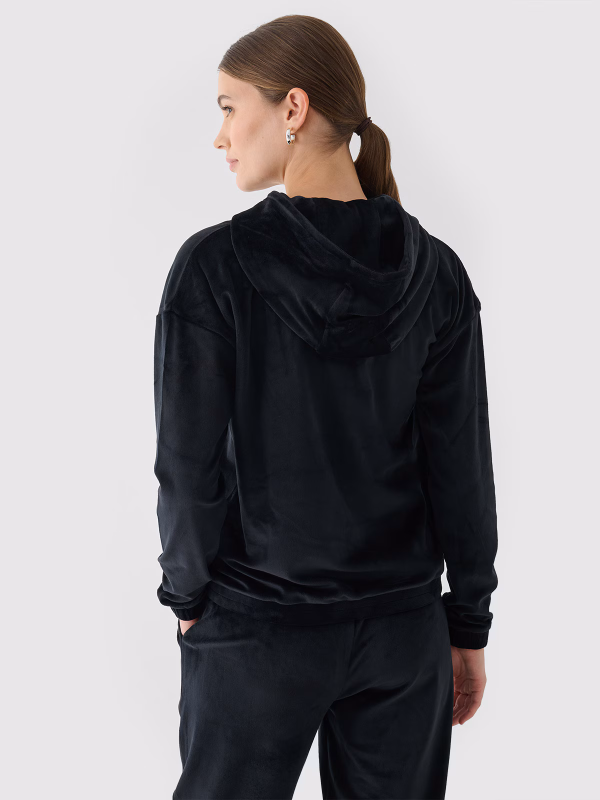 Bluza dresowa z weluru rozpinana z kapturem damska - granatowa