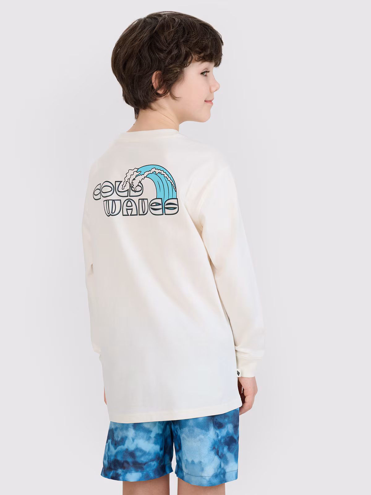 Longsleeve oversize z nadrukiem chłopięcy - biały