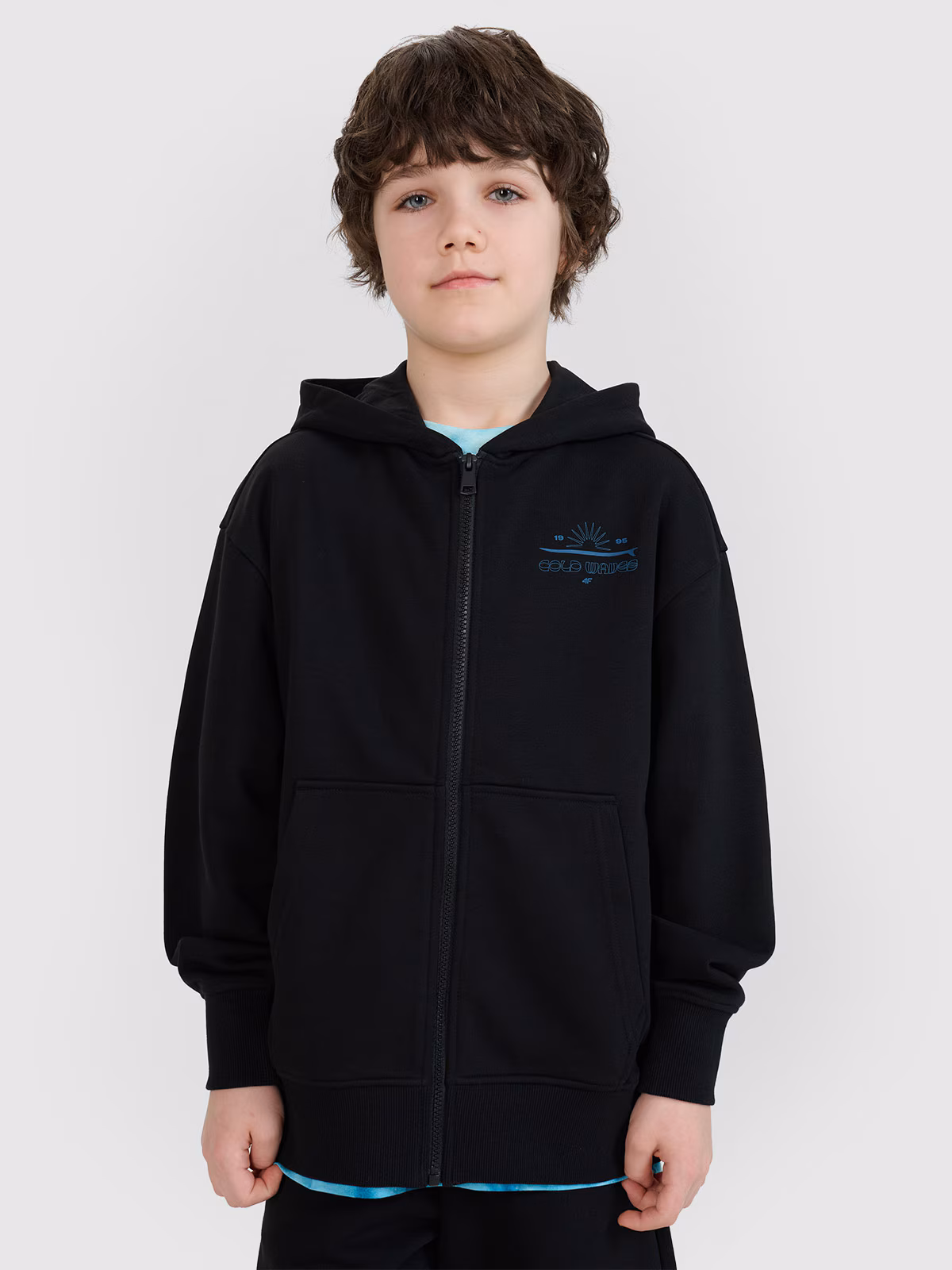 Bluza dresowa rozpinana z kapturem chłopięca - turkusowa