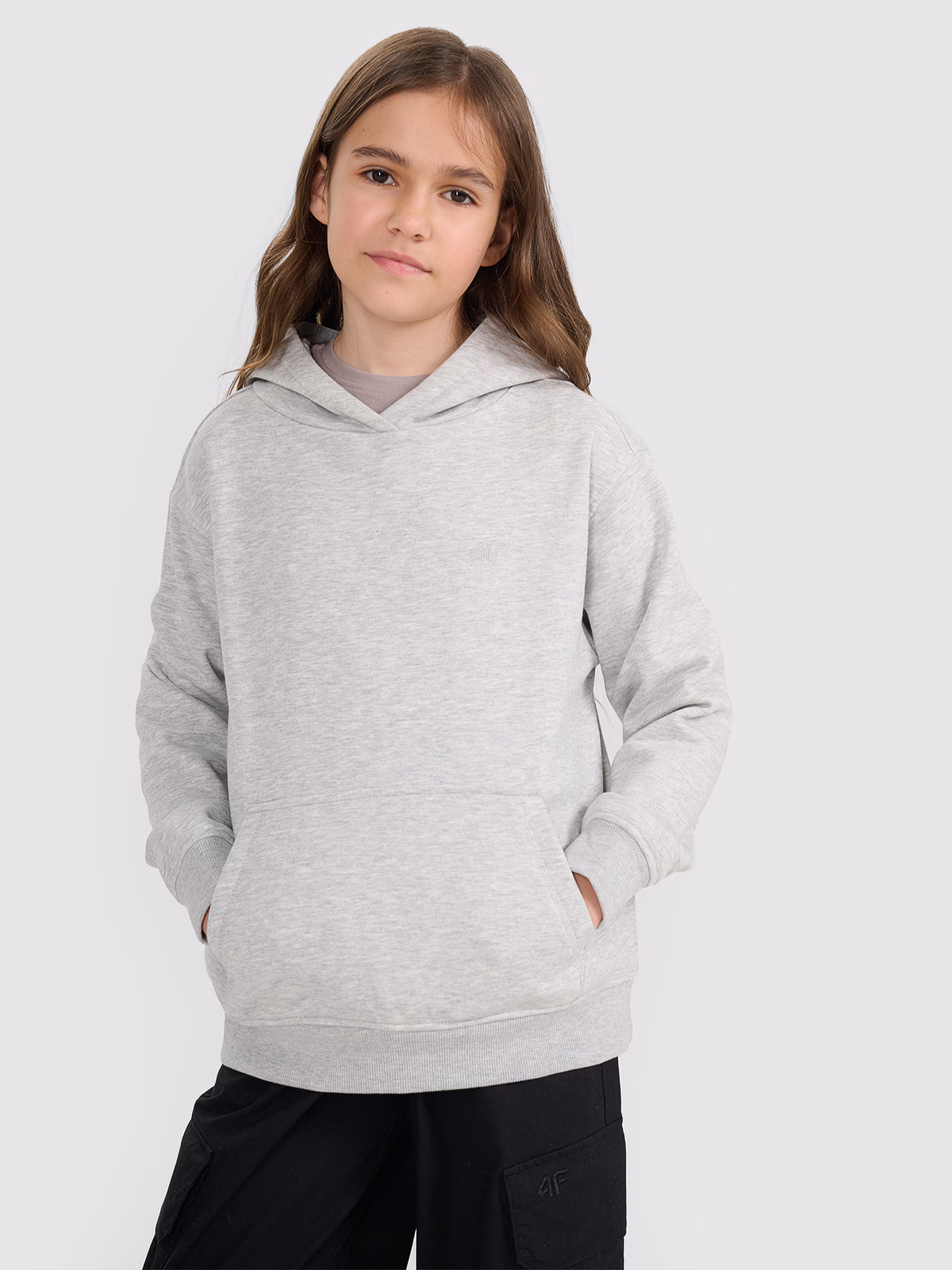Bluza dresowa nierozpinana z kapturem dziewczęca - szara