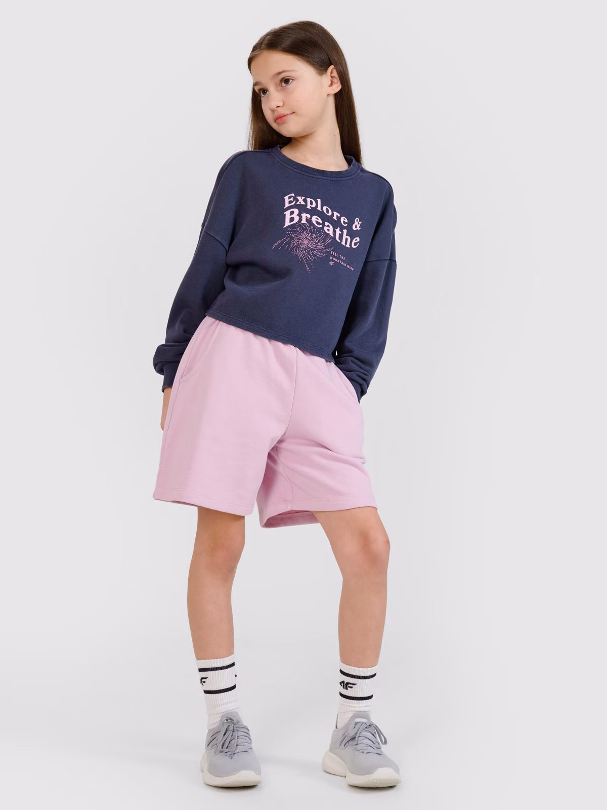 Bluza dresowa nierozpinana bez kaptura dziewczęca - szara