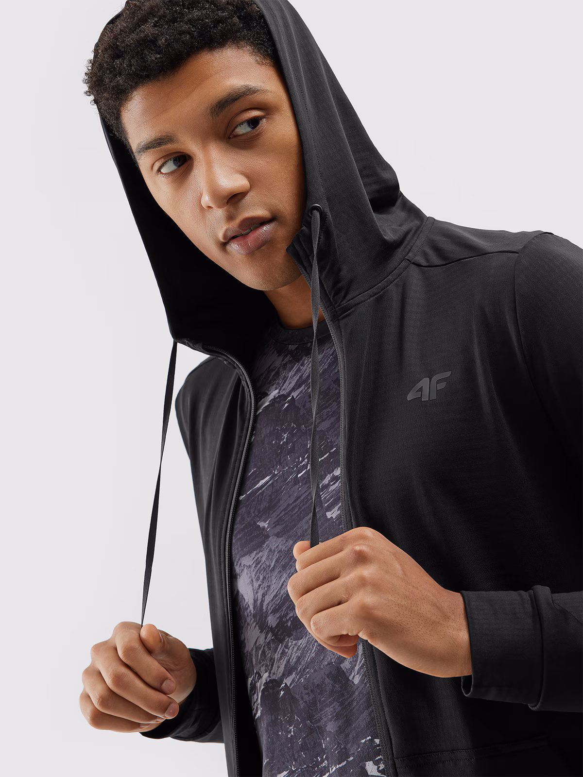 Bluza treningowa rozpinana z kapturem męska - czarna