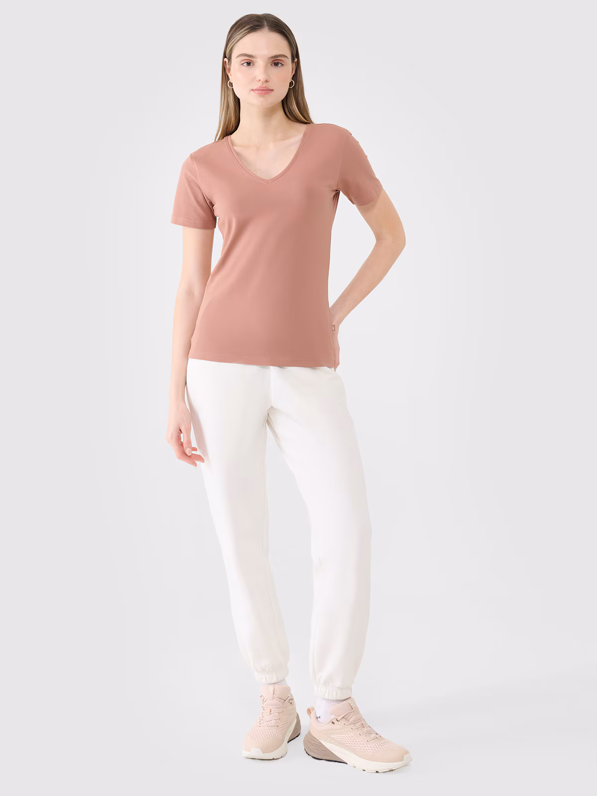 T-shirt slim gładki damski - biały