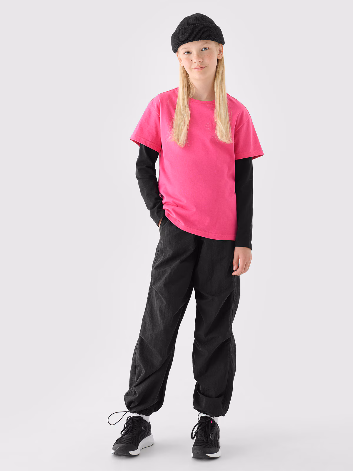 T-shirt gładki dziewczęcy - fioletowy