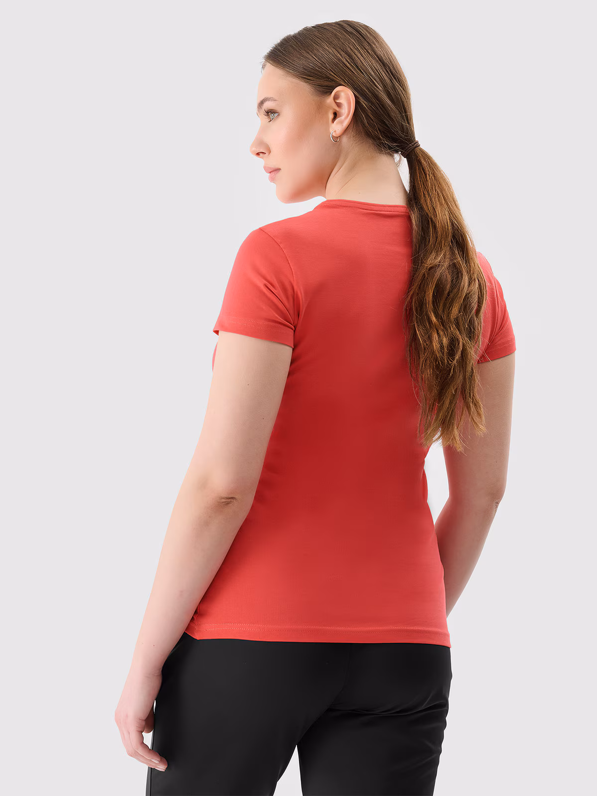 T-shirt slim gładki damski - czerwony