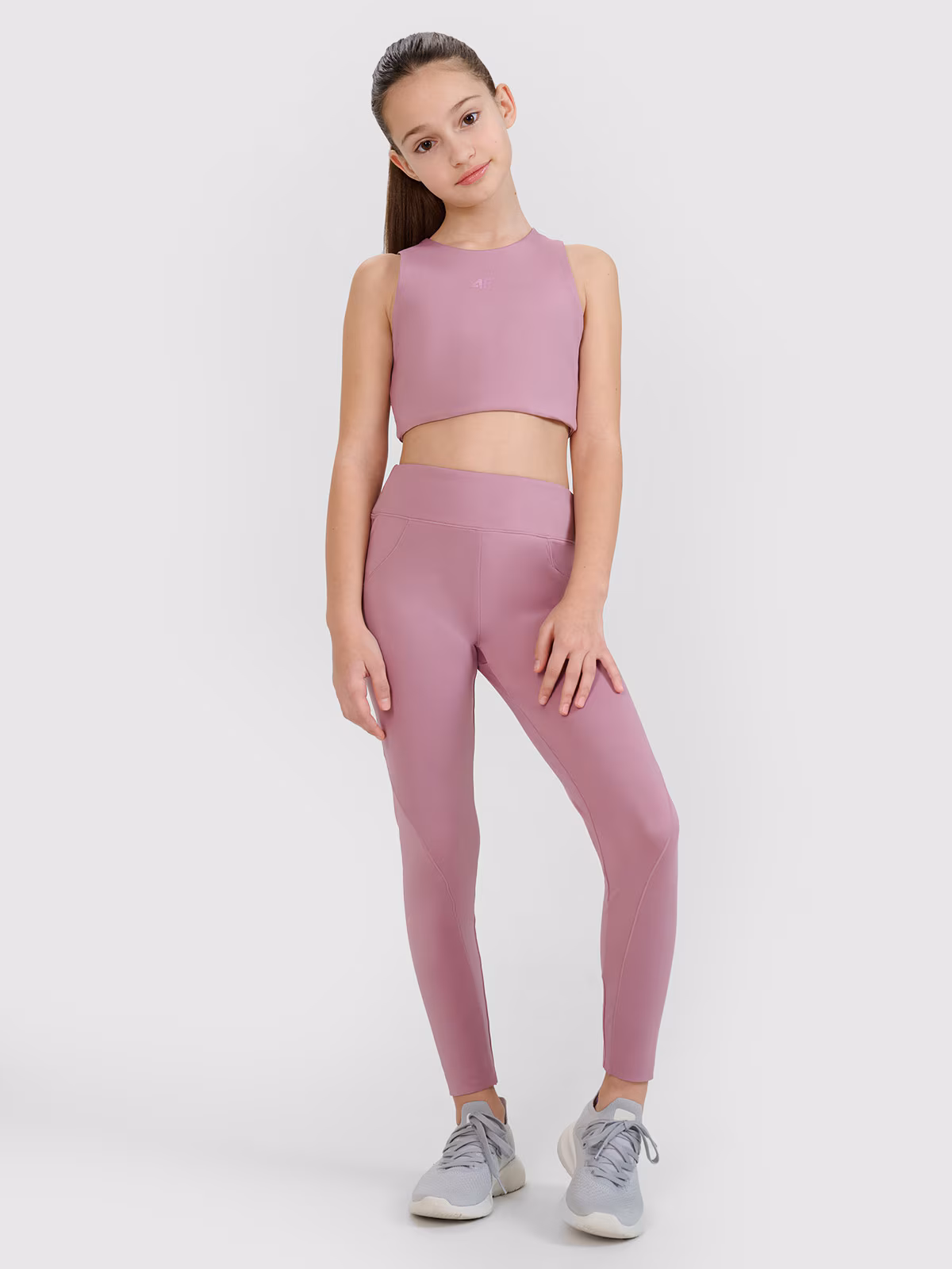 Legginsy sportowe z wysokim stanem dziewczęce 4F JUNIOR x Anna Lewandowska - różowe