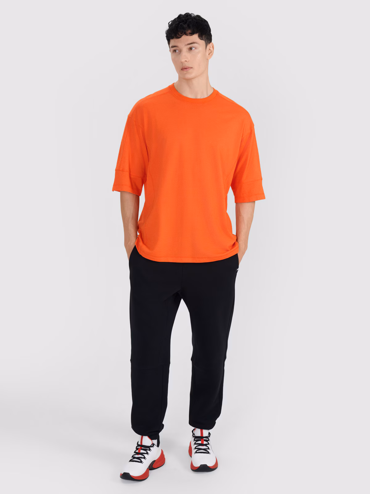 T-shirt oversize gładki męski - pomarańczowy