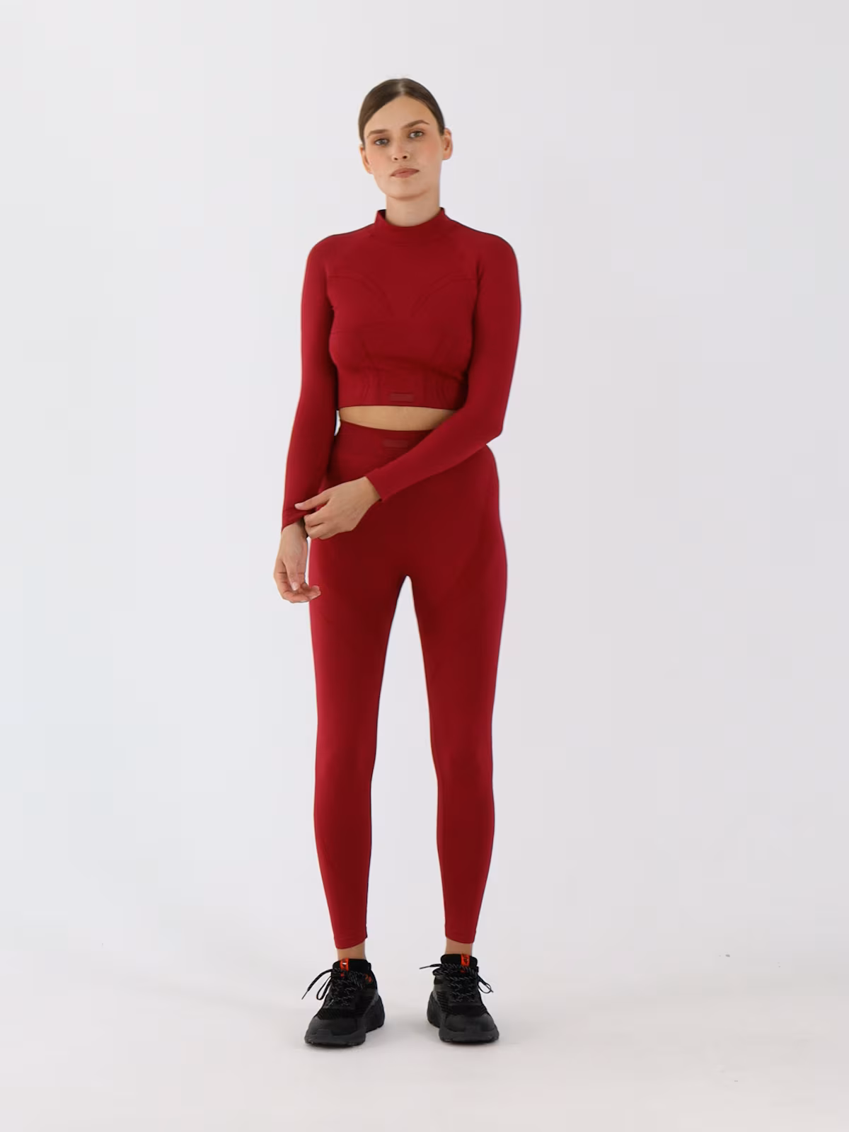 Longsleeve treningowy slim szybkoschnący damski - czerwony