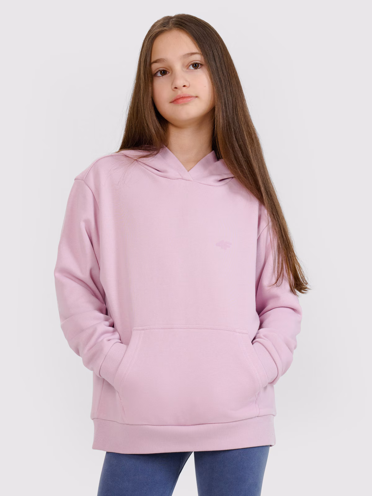 Bluza dresowa nierozpinana z kapturem dziewczęca - różowa