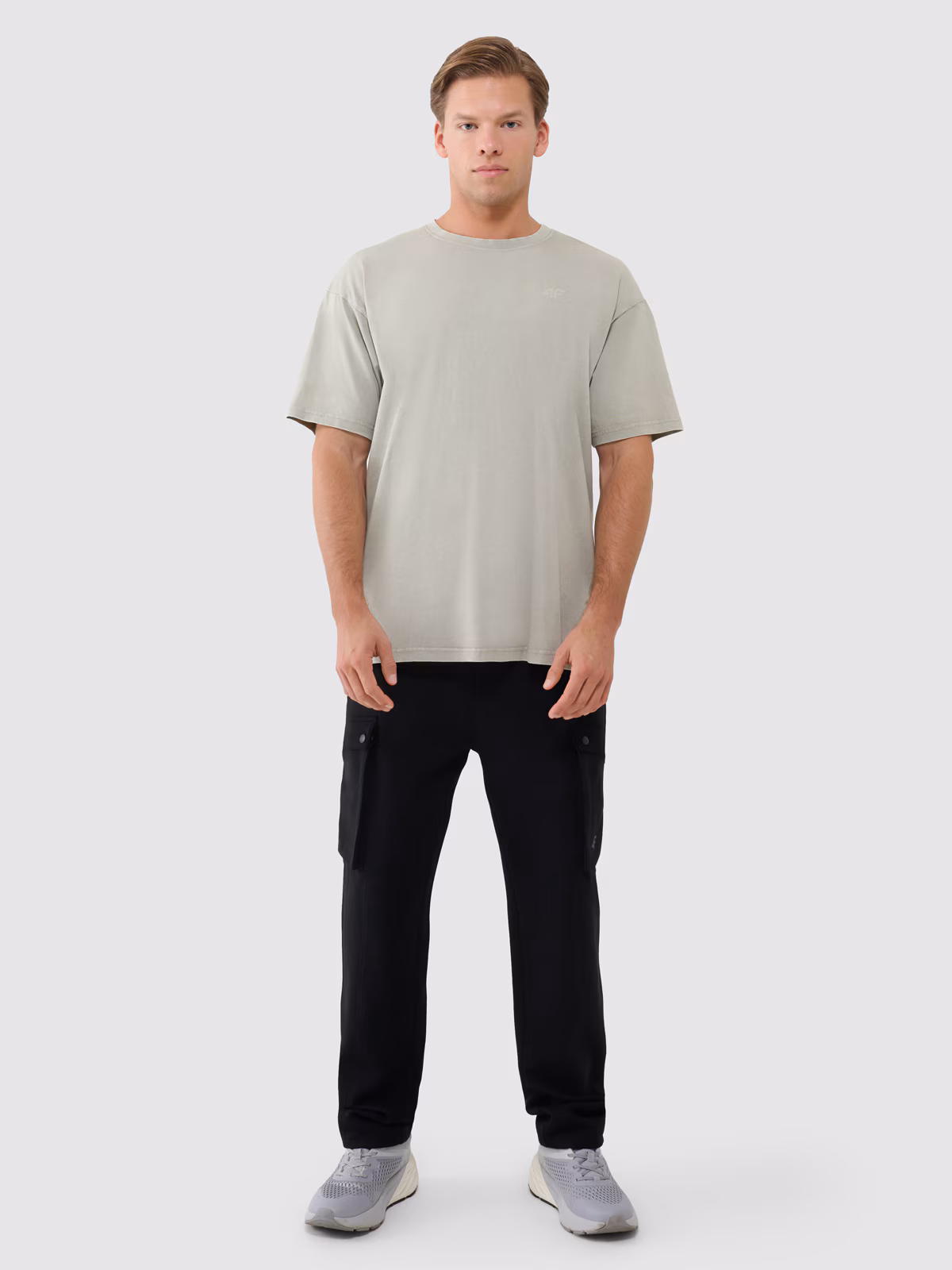 T-shirt oversize gładki męski - oliwkowy/khaki