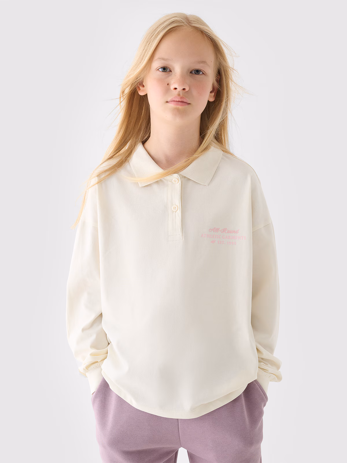 Longsleeve gładki dziewczęcy - biały