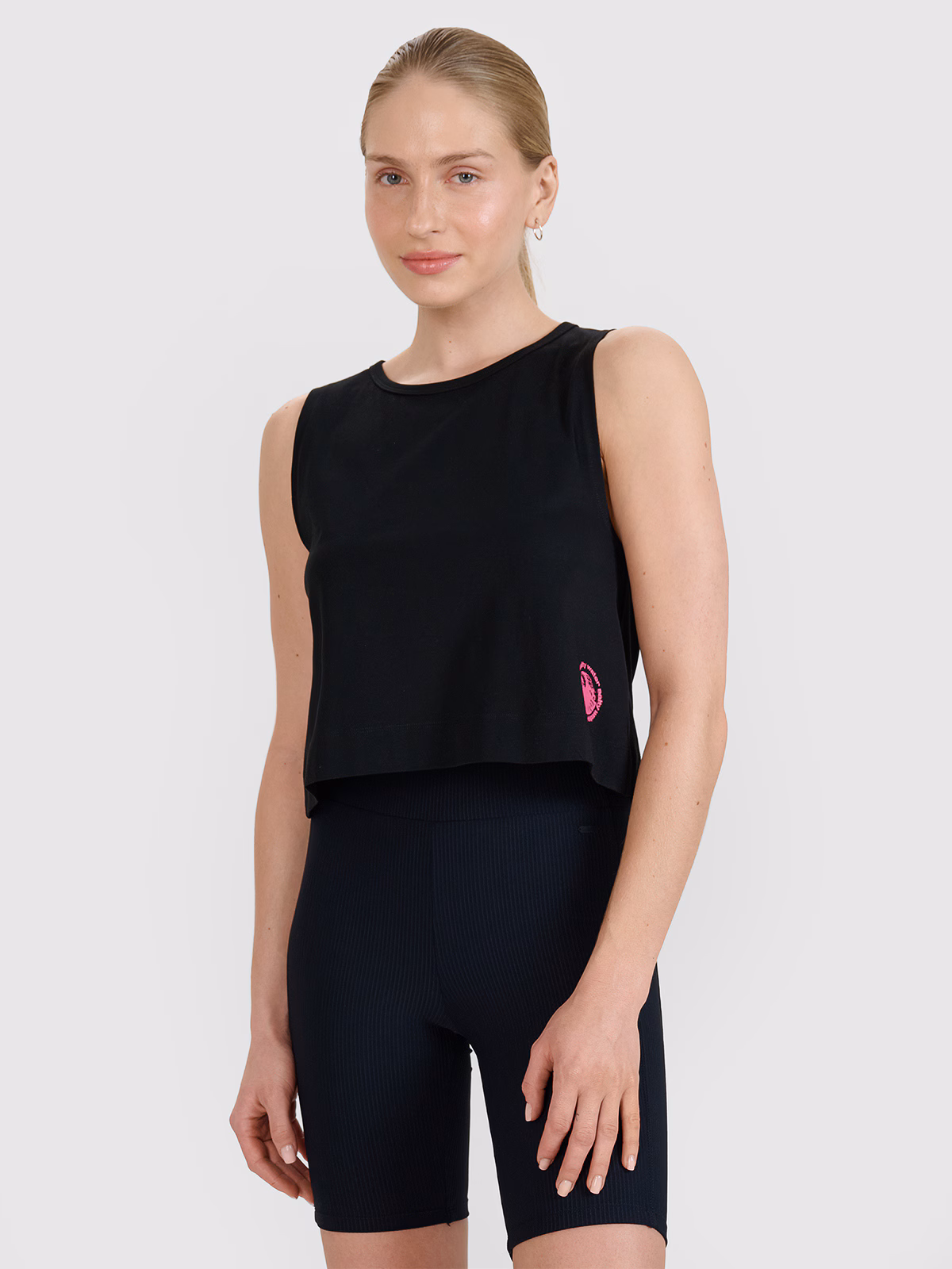 Top regular z nadrukiem damski - czarny