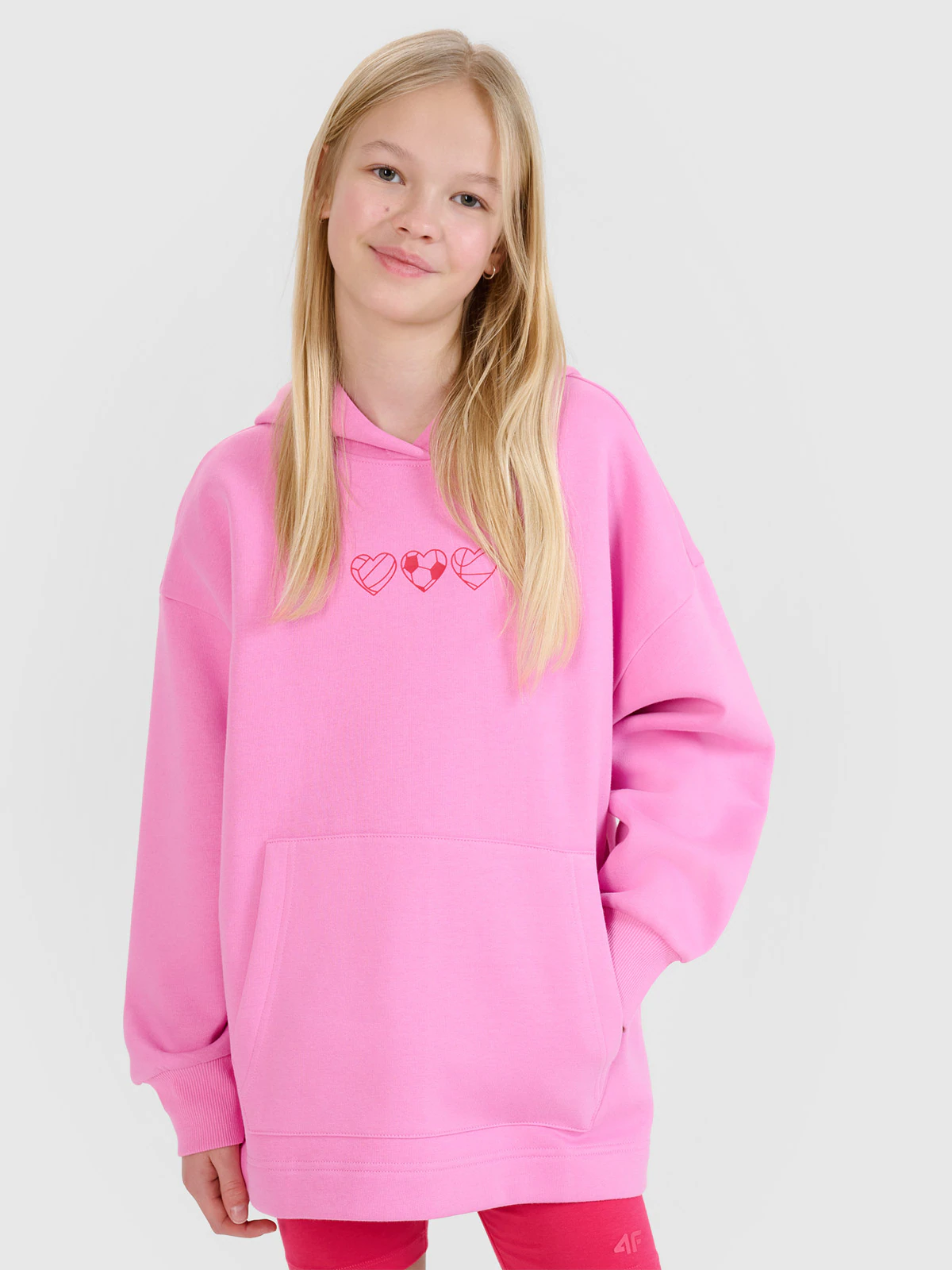 Bluza dresowa nierozpinana z kapturem dziewczęca - czerwona