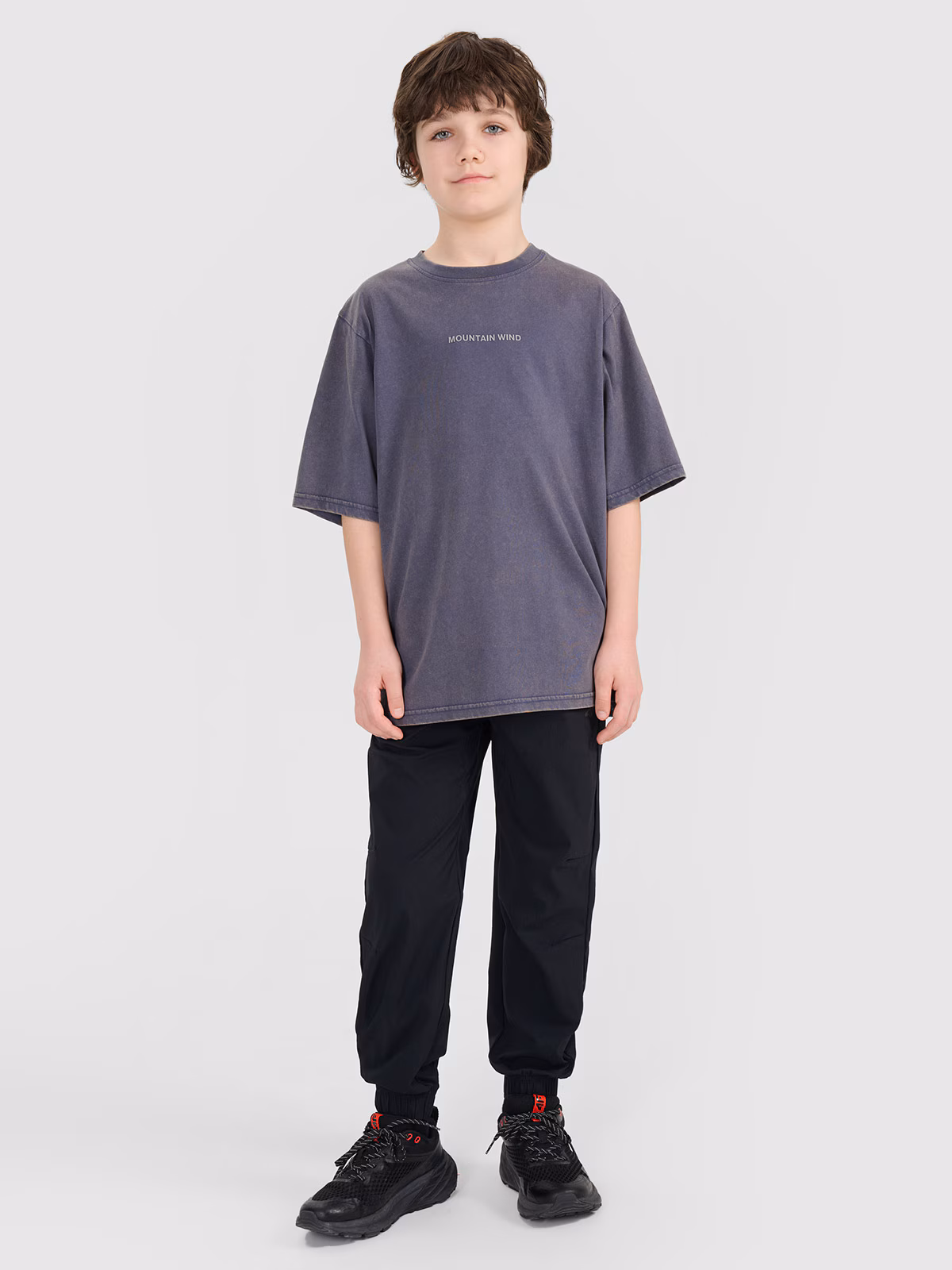 T-shirt oversize z nadrukiem chłopięcy - szary