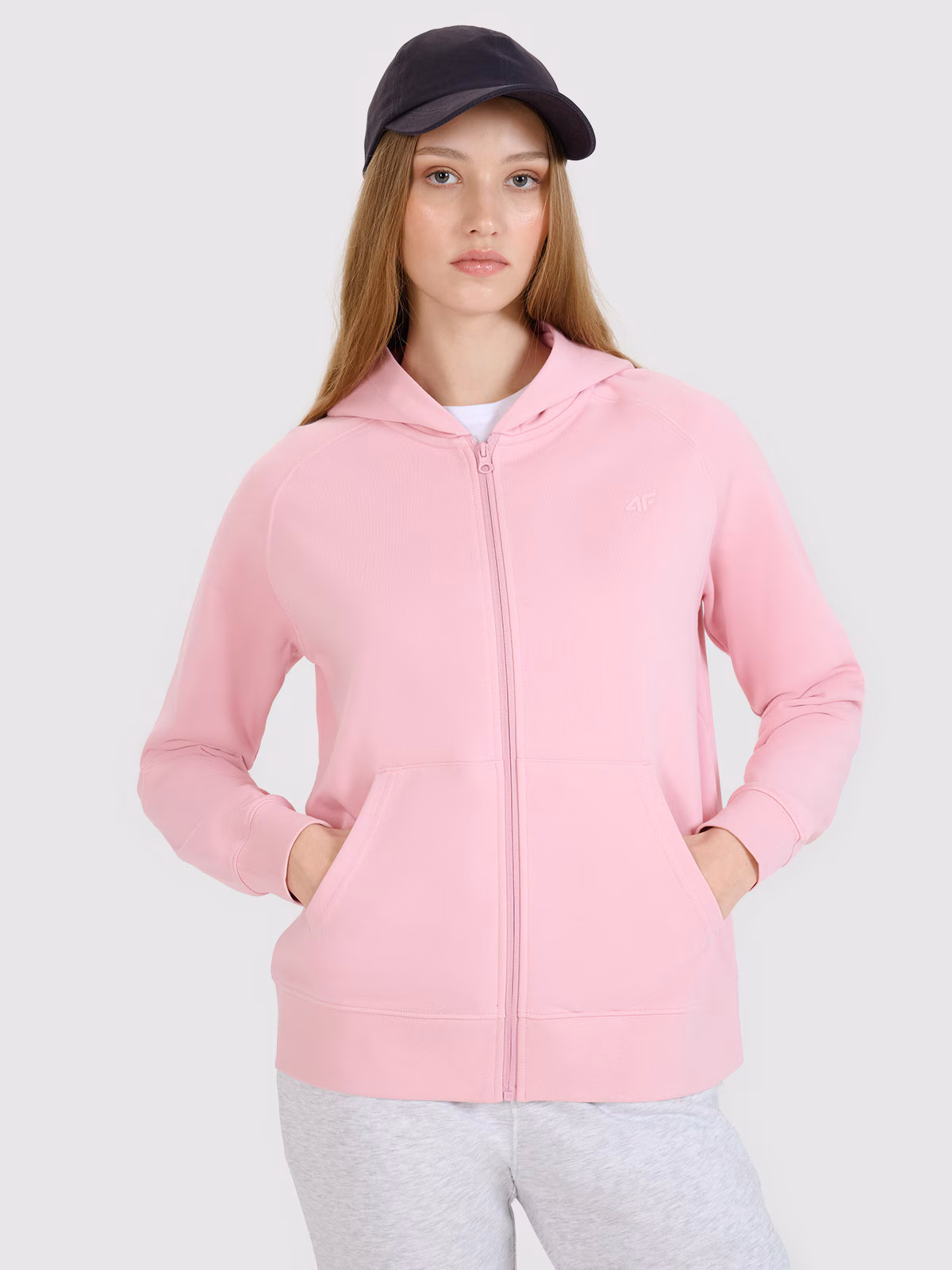 Bluza dresowa rozpinana z kapturem damska - granatowa