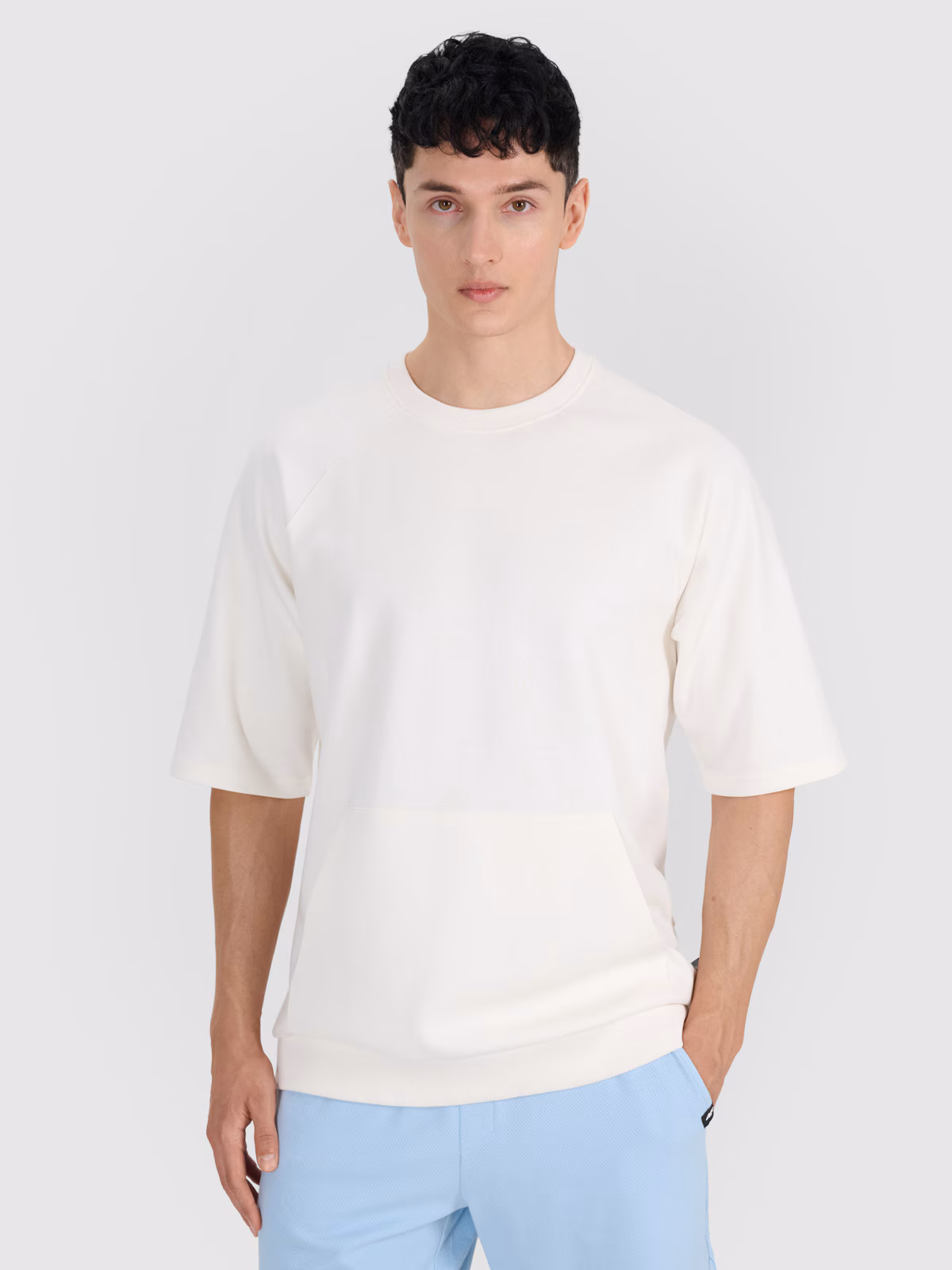 Bluza dresowa z krótkim rękawem bez kaptura męska - biała