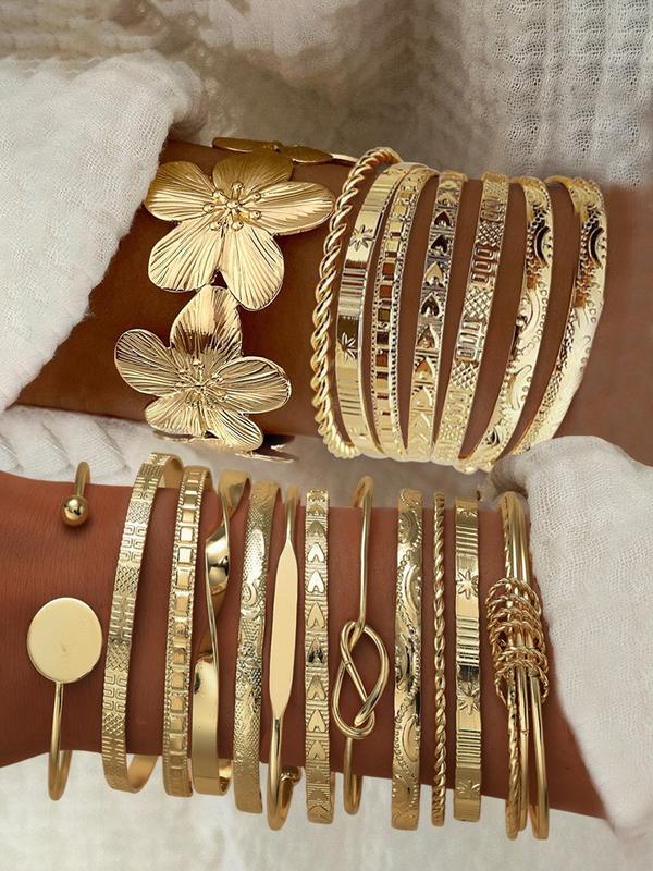 Women's Heart Cuff Bracelets Set, Casual Zinc Alloy Jewelry for All Seasons, Perfect Gift for Valentine's Day & Birthdays