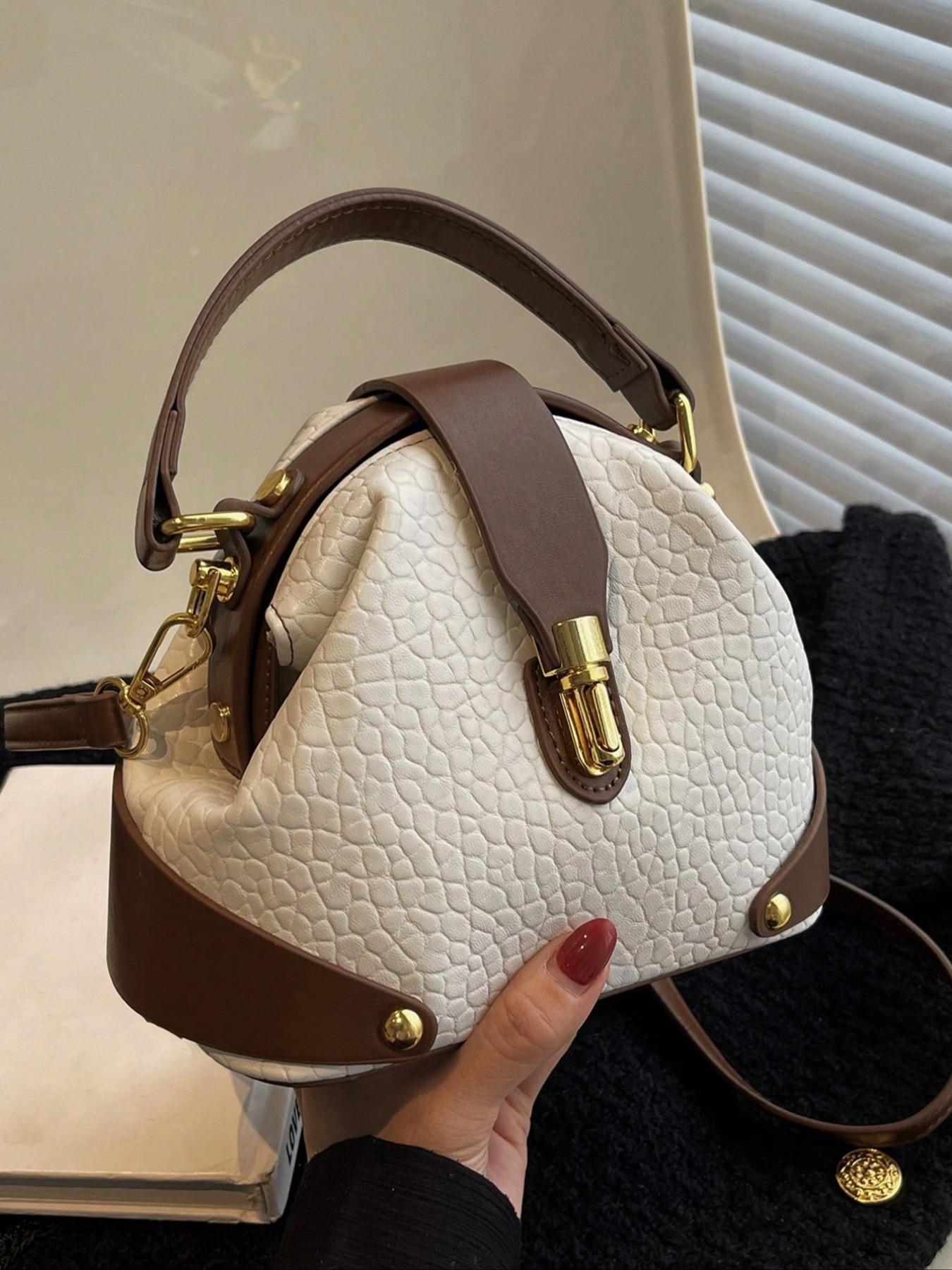 Women's Elegant Colorblock Handbag, Fashionable PU Leather Crossbody Bag, Casual Trendy Versatile High-end Commuting Bag